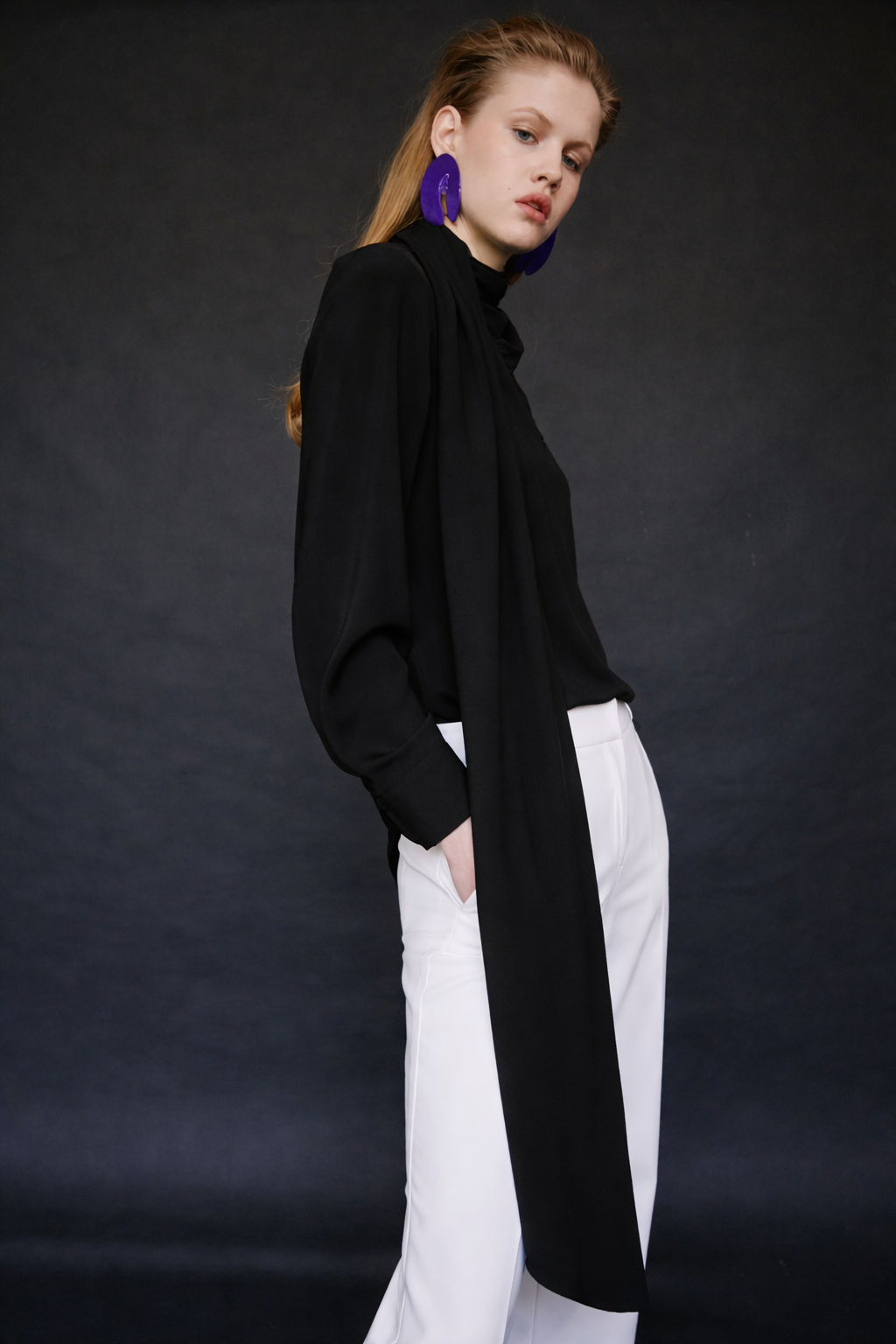Satin Blouse With Long Scarf Detail