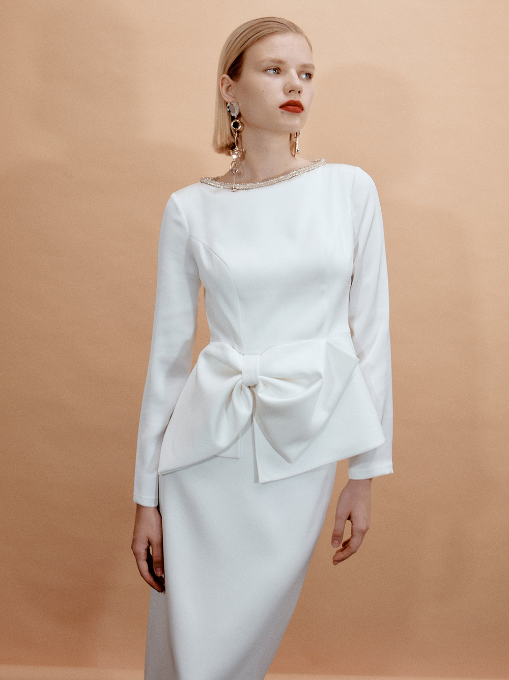 Boat Neck Satin Blouse With Embroidery