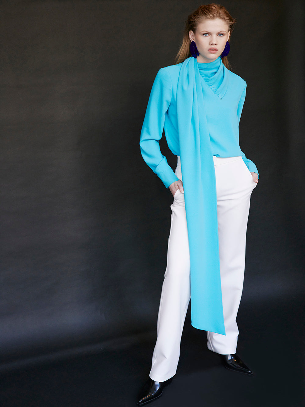 Satin Blouse With Long Scarf Detail
