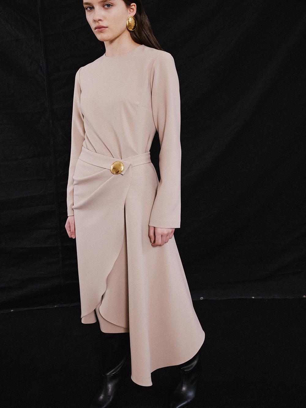 Crew Neck Long Sleeved Dress