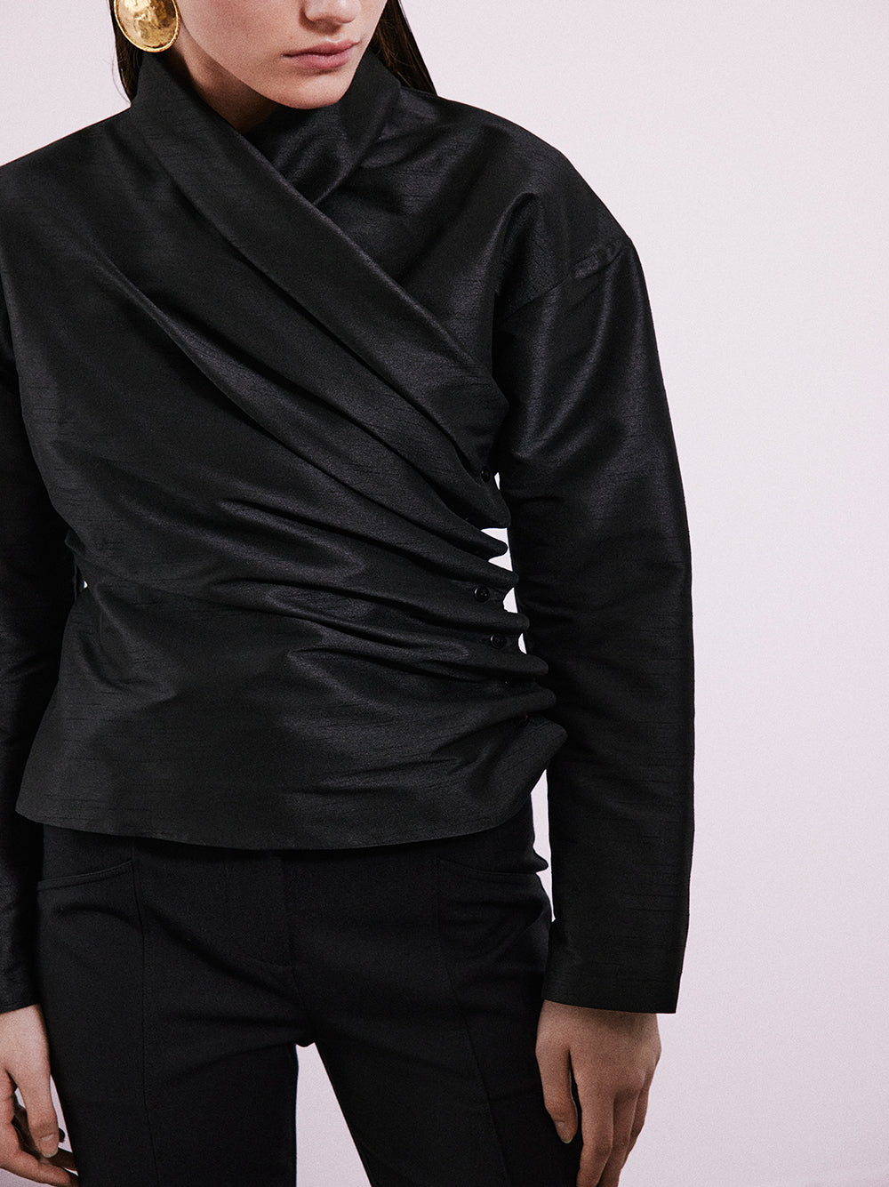 Tafetta Black Wrapped Blouse