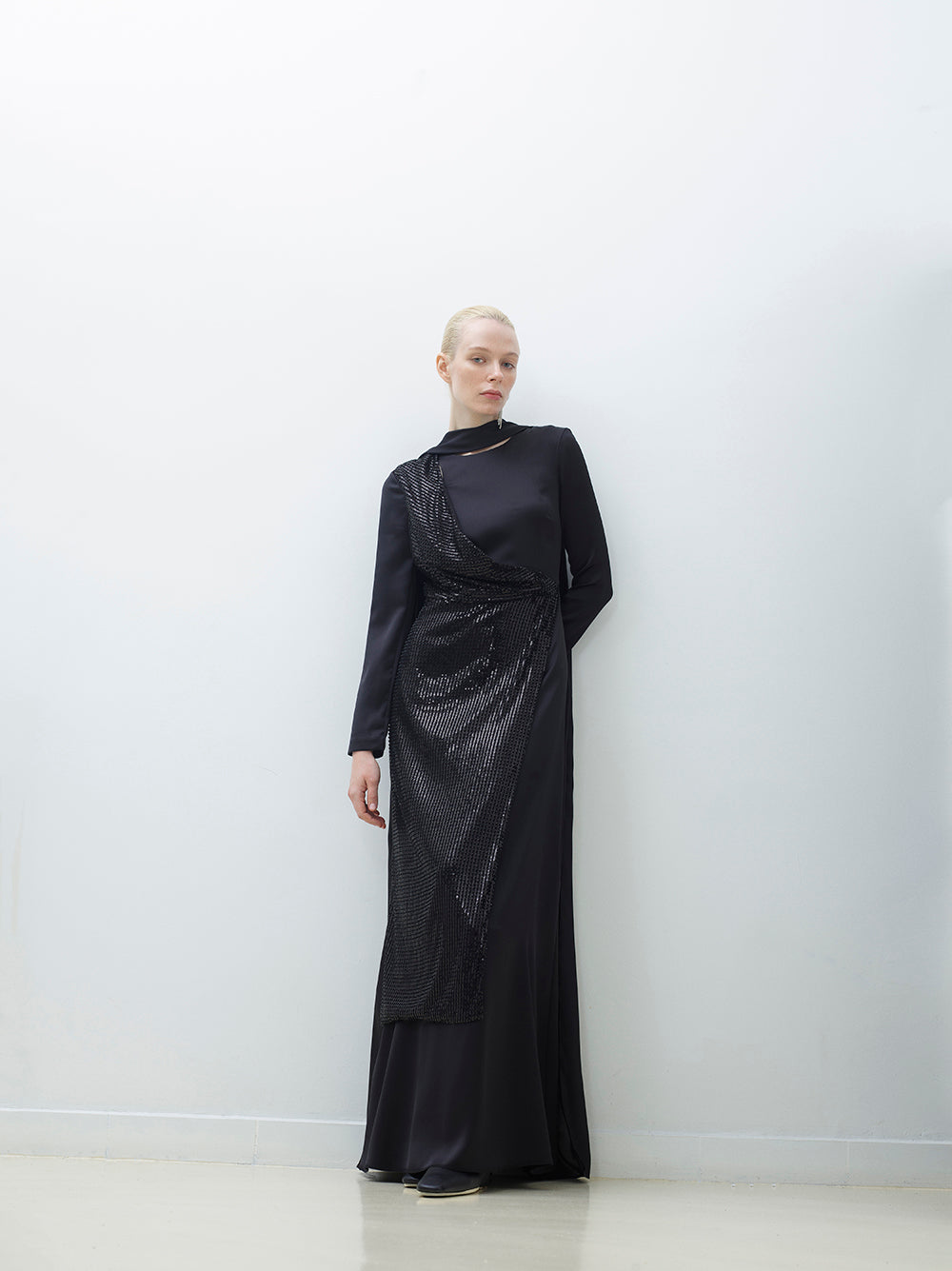 Maxi Dress with Bead-and-Sequin Panel