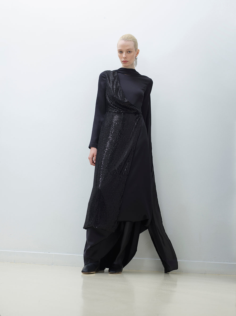 Maxi Dress with Bead-and-Sequin Panel