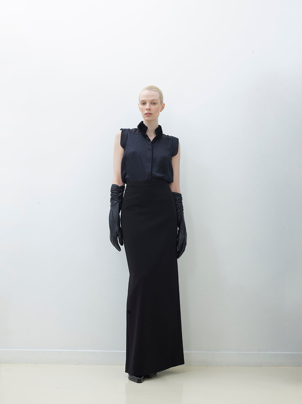 Silk Blouse with Adjustable Fur Collar