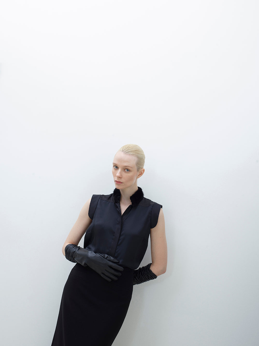 Silk Blouse with Adjustable Fur Collar