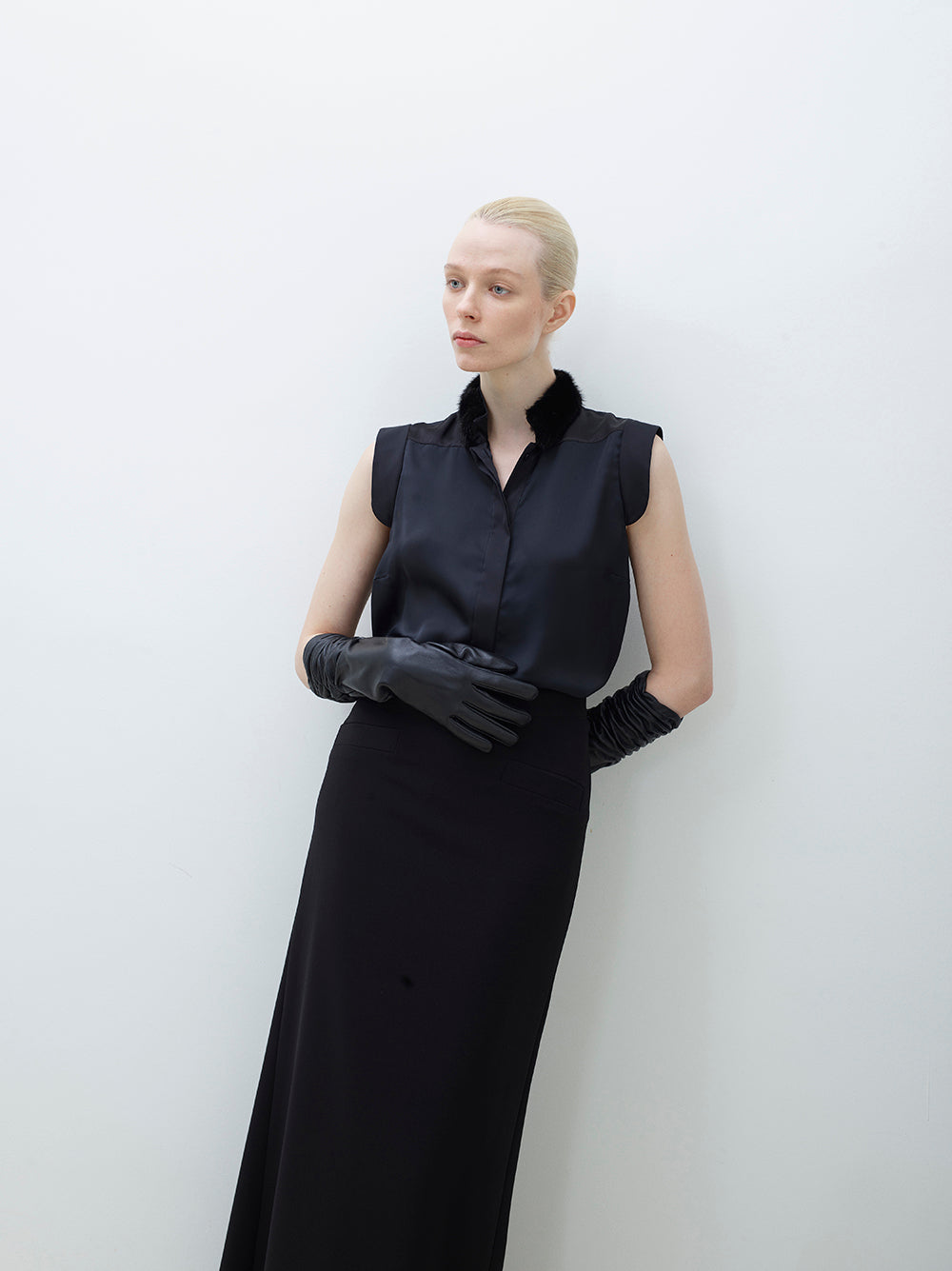 Silk Blouse with Adjustable Fur Collar