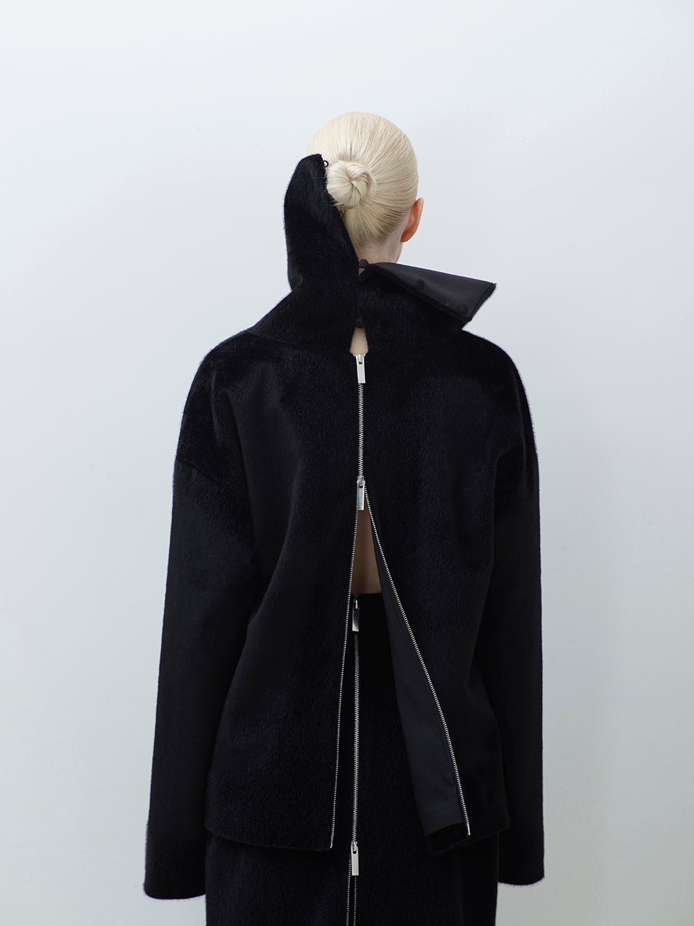 Back-Zip Detailed Faux-Fur High-Collar Top