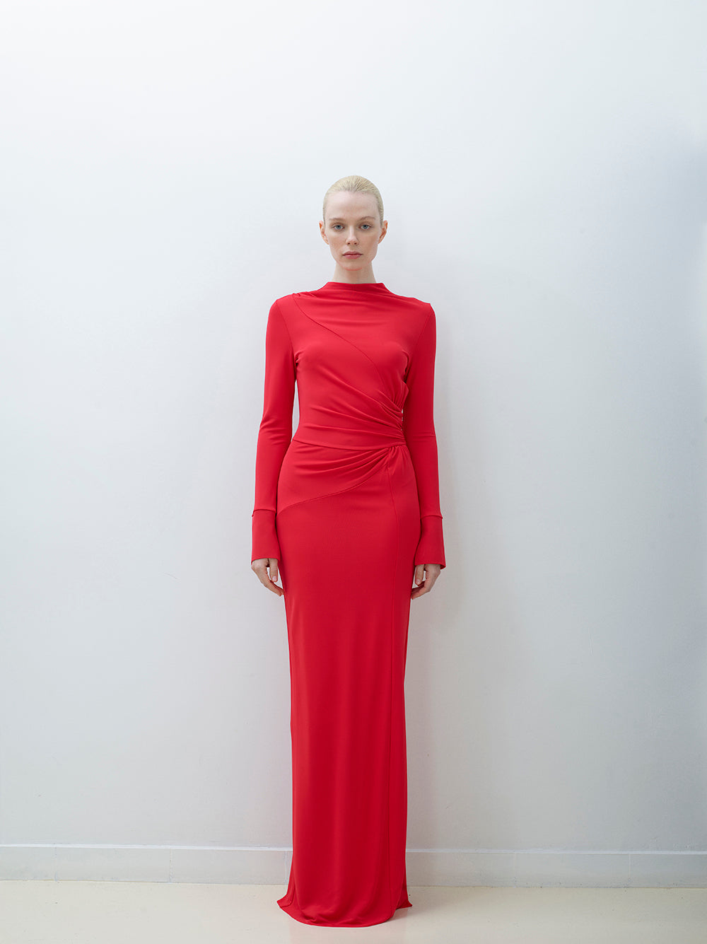 Draped Open-Back Jersey Dress