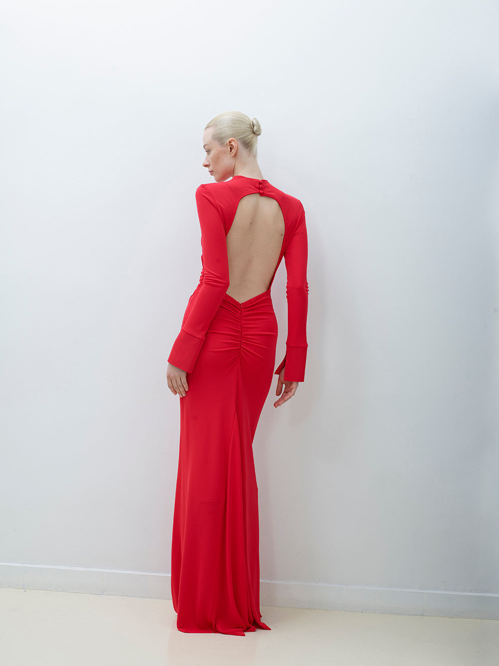 Draped Open-Back Jersey Dress