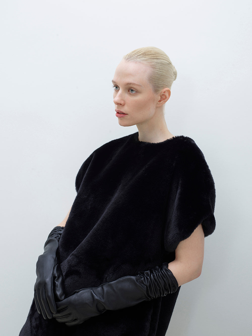 Faux-Fur Tunic Dress with Side Pockets