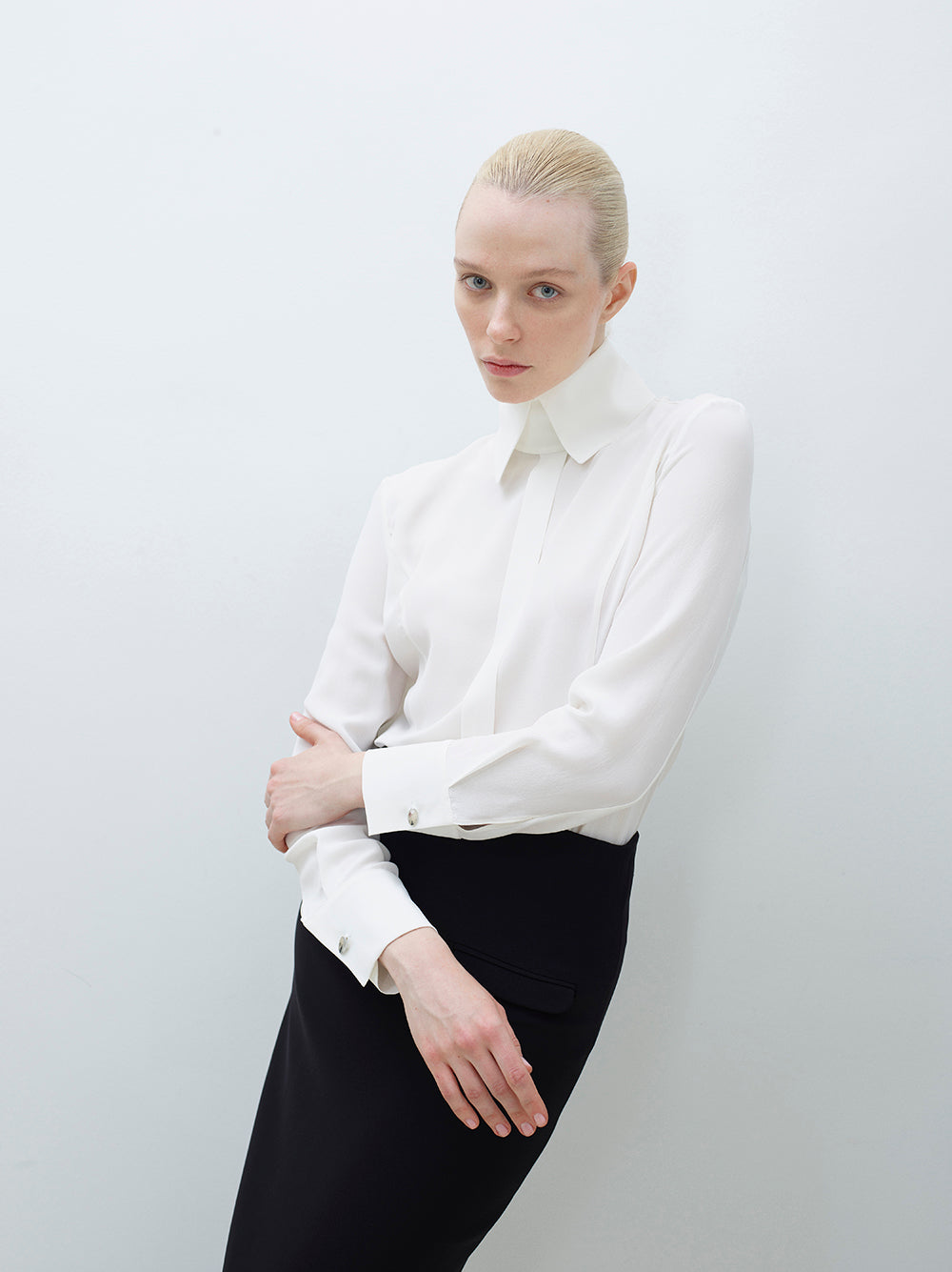 Silk high collar blouse