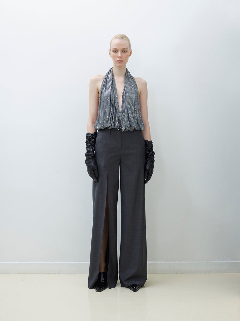 Wide-Leg Pants with Front Slit