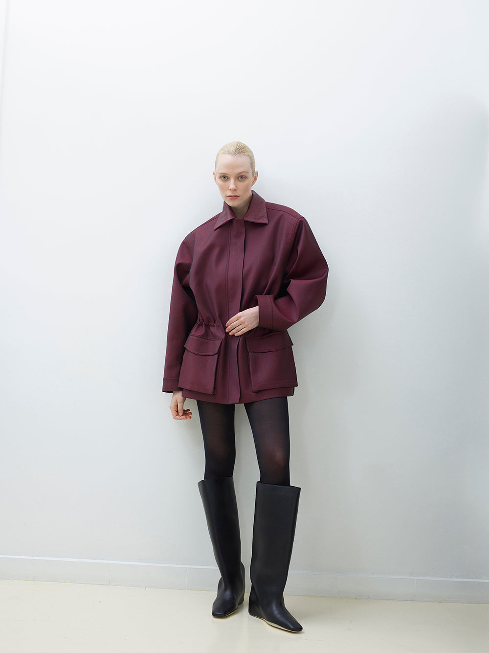 Adjustable fur collar wool coat