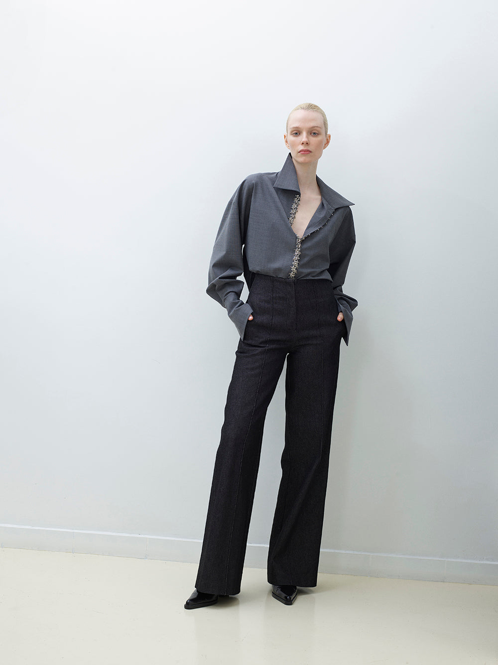 Wool blouse with embellishment