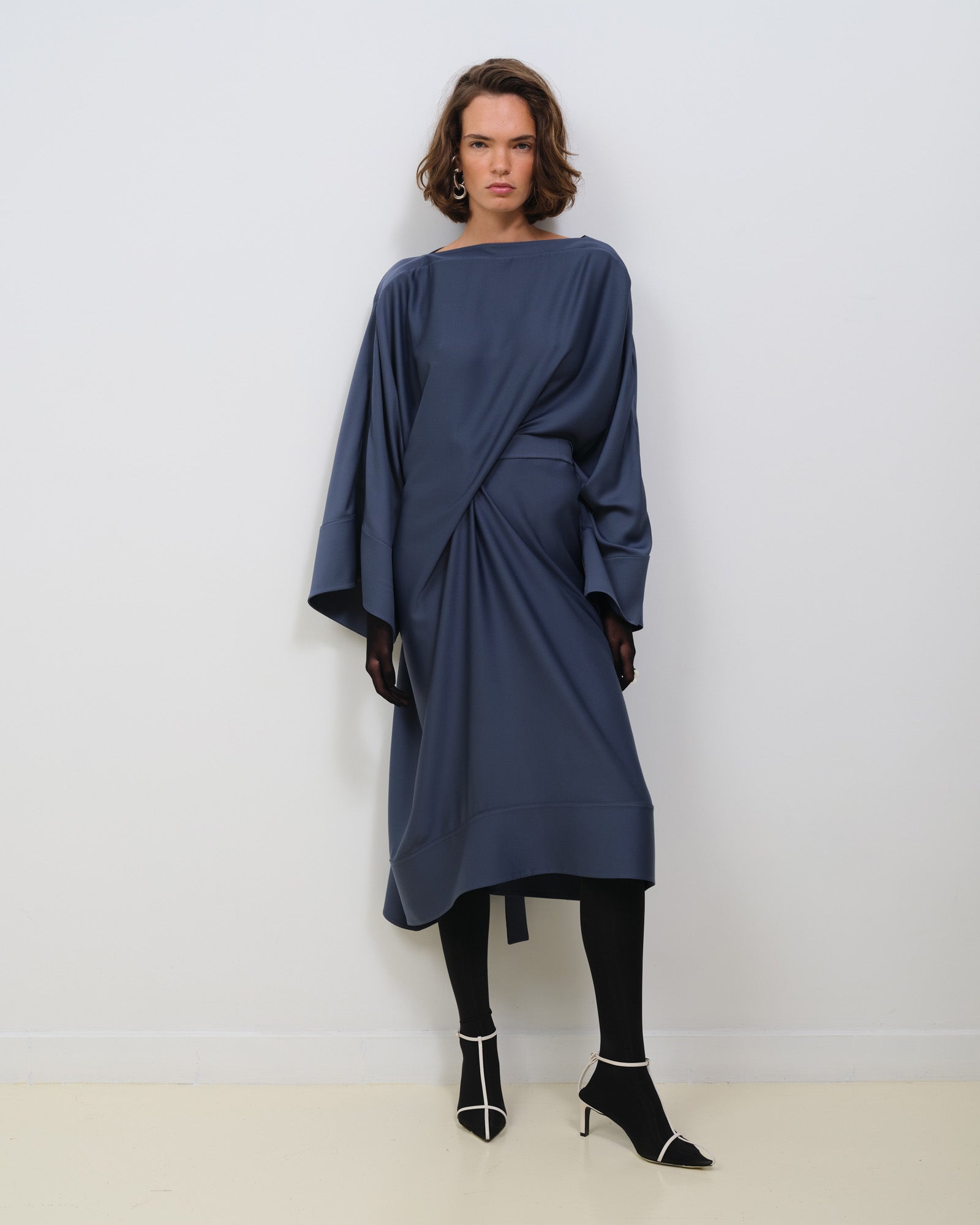 DRAPED SILKY SATIN DRESS