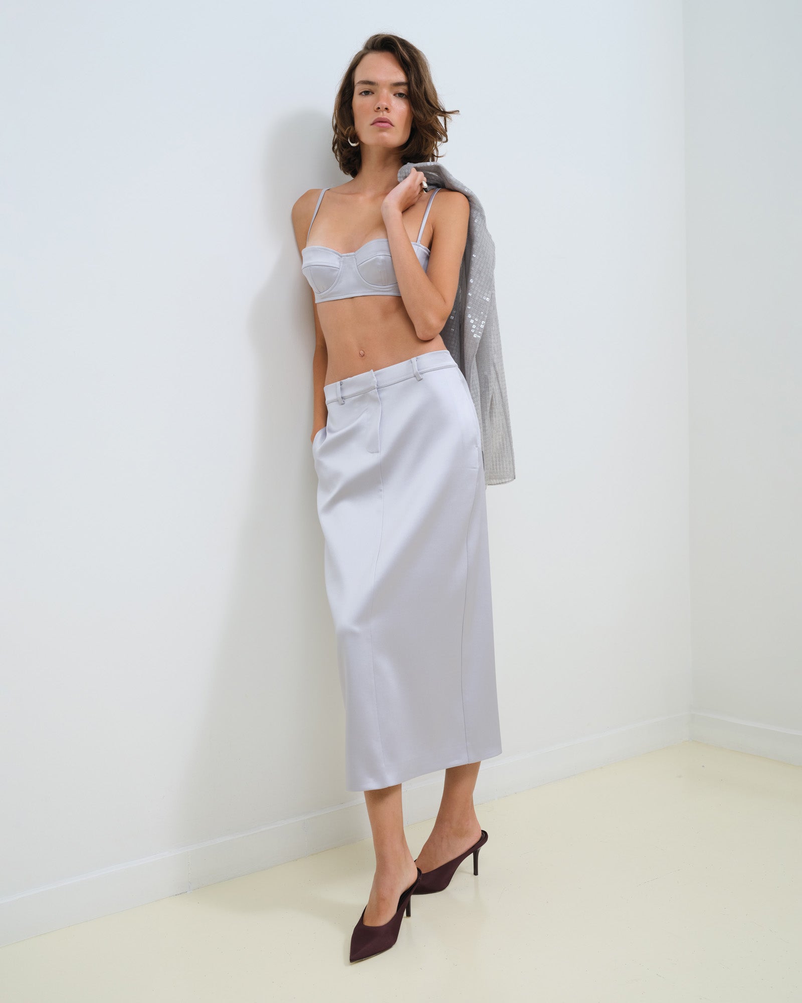 STRUCTURED SILVER SATIN BRALETTE
