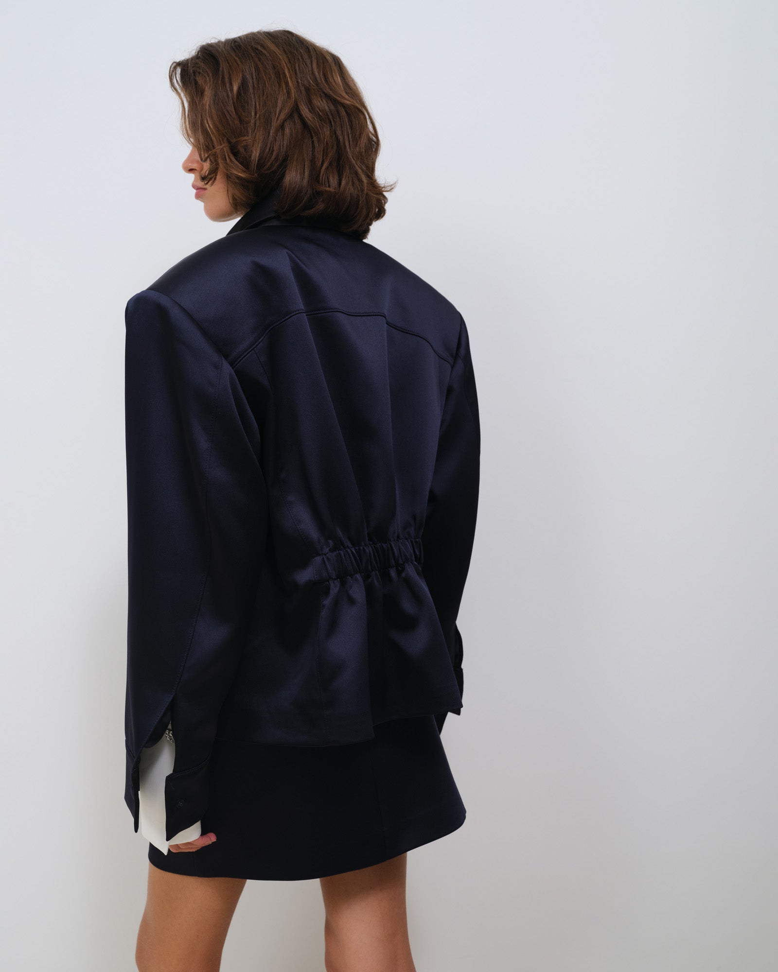 SATIN JACKET WITH EMBELLISHED COLLAR