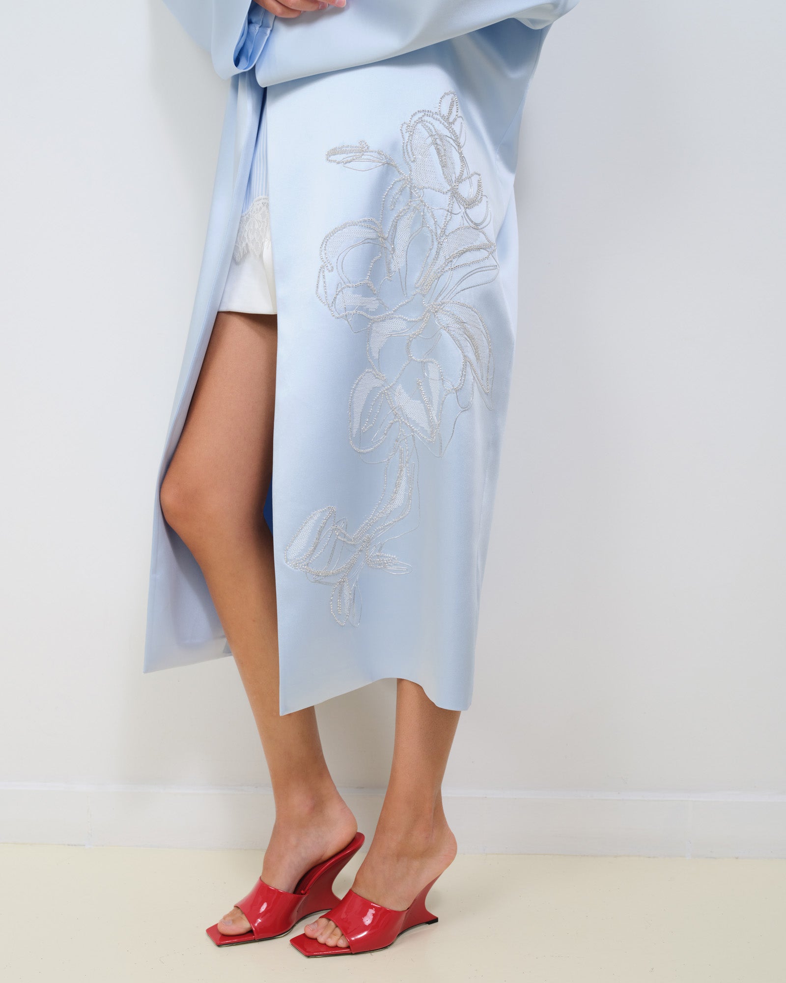 EMBROIDERED BABYBLUE SATIN COAT