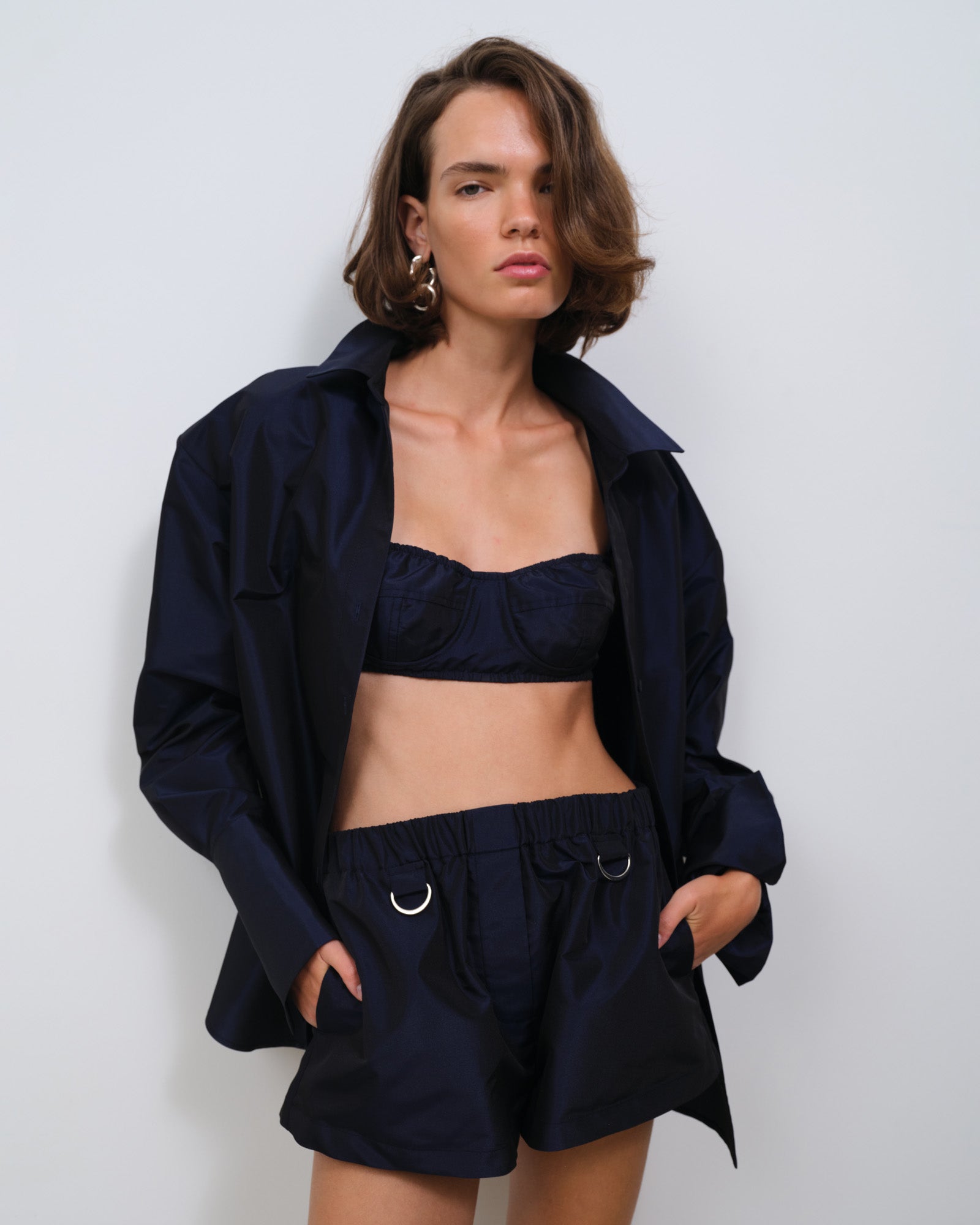 NAVYBLUE TAFFETA SHORTS
