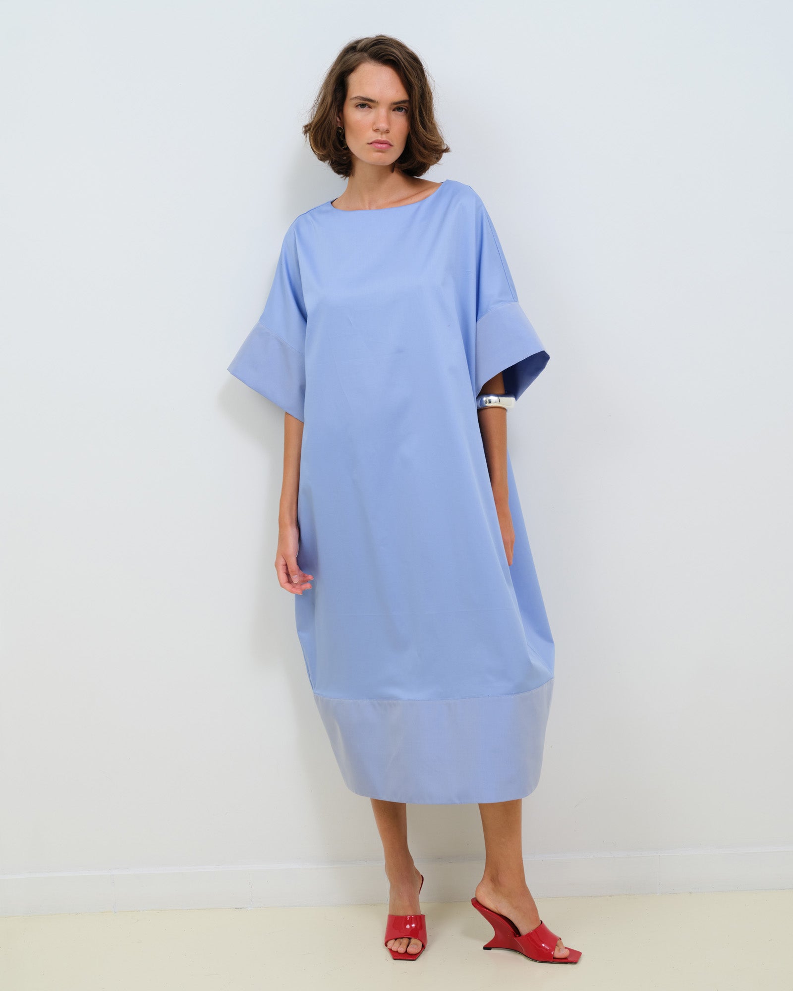 POPLIN DRESS WITH TAFFETA TRIM
