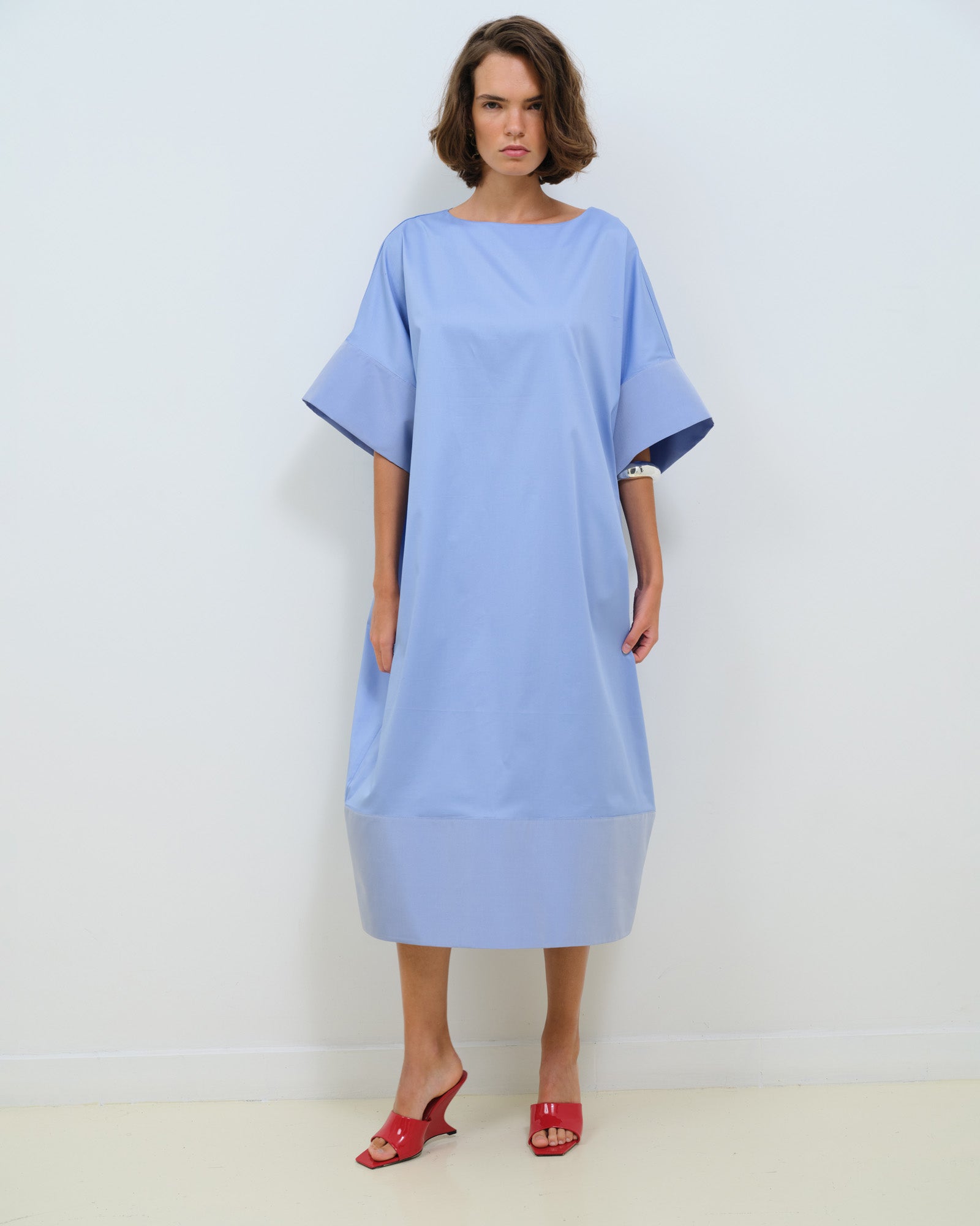 POPLIN DRESS WITH TAFFETA TRIM
