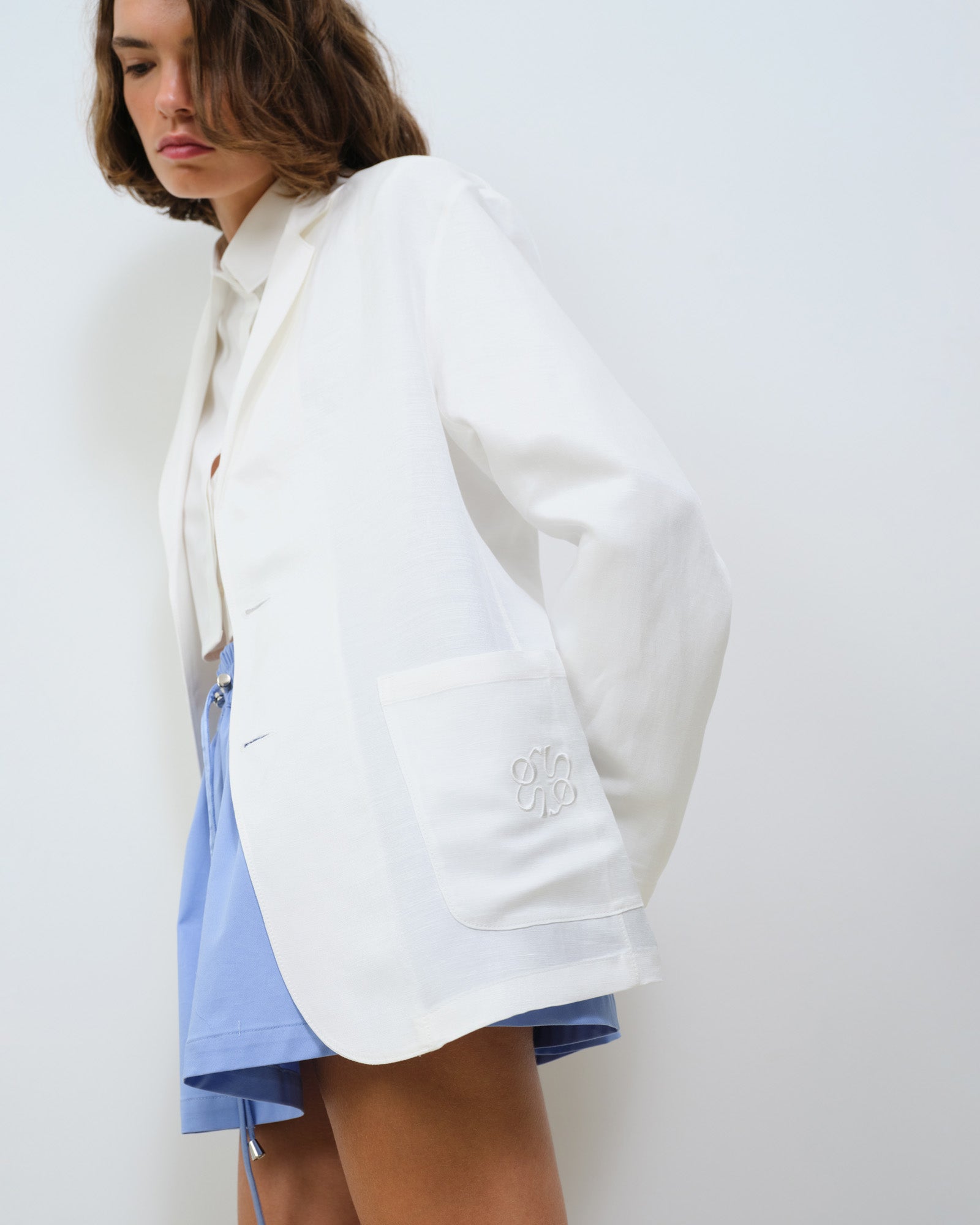 TWO-BUTTON UNLINED LINEN BLAZER