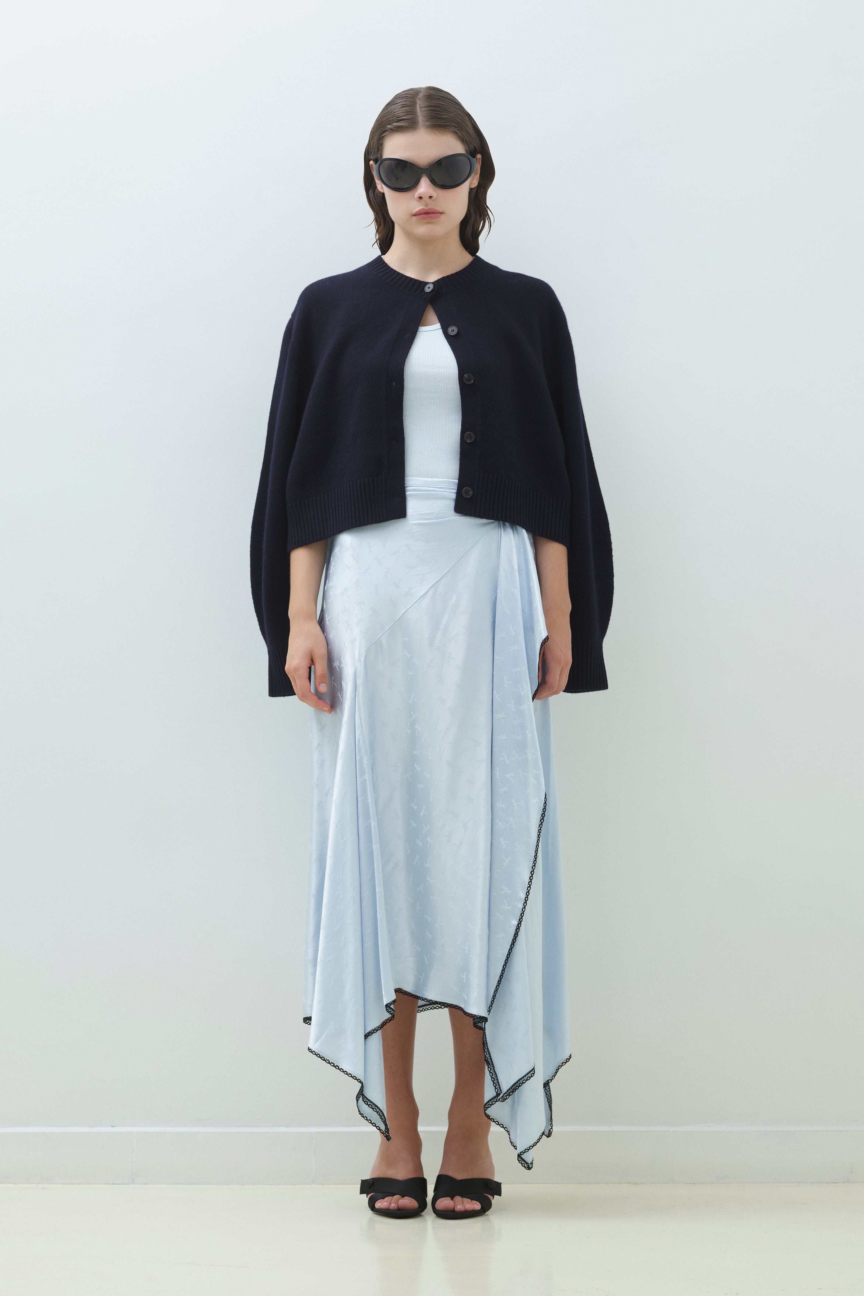 LACE TRIM JACQUARD SATIN SKIRT