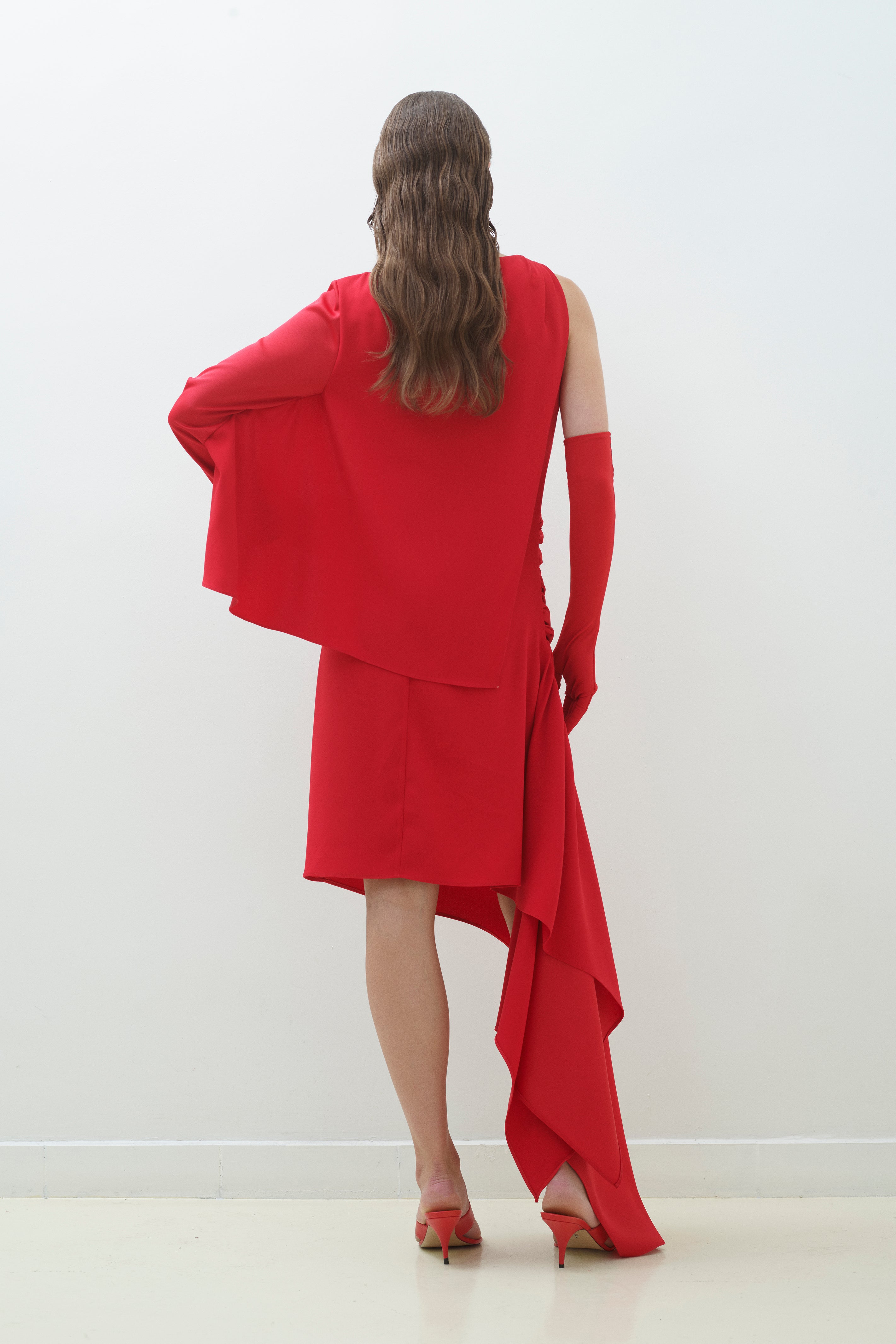 ASYMMETRICAL MAT SATIN DRESS