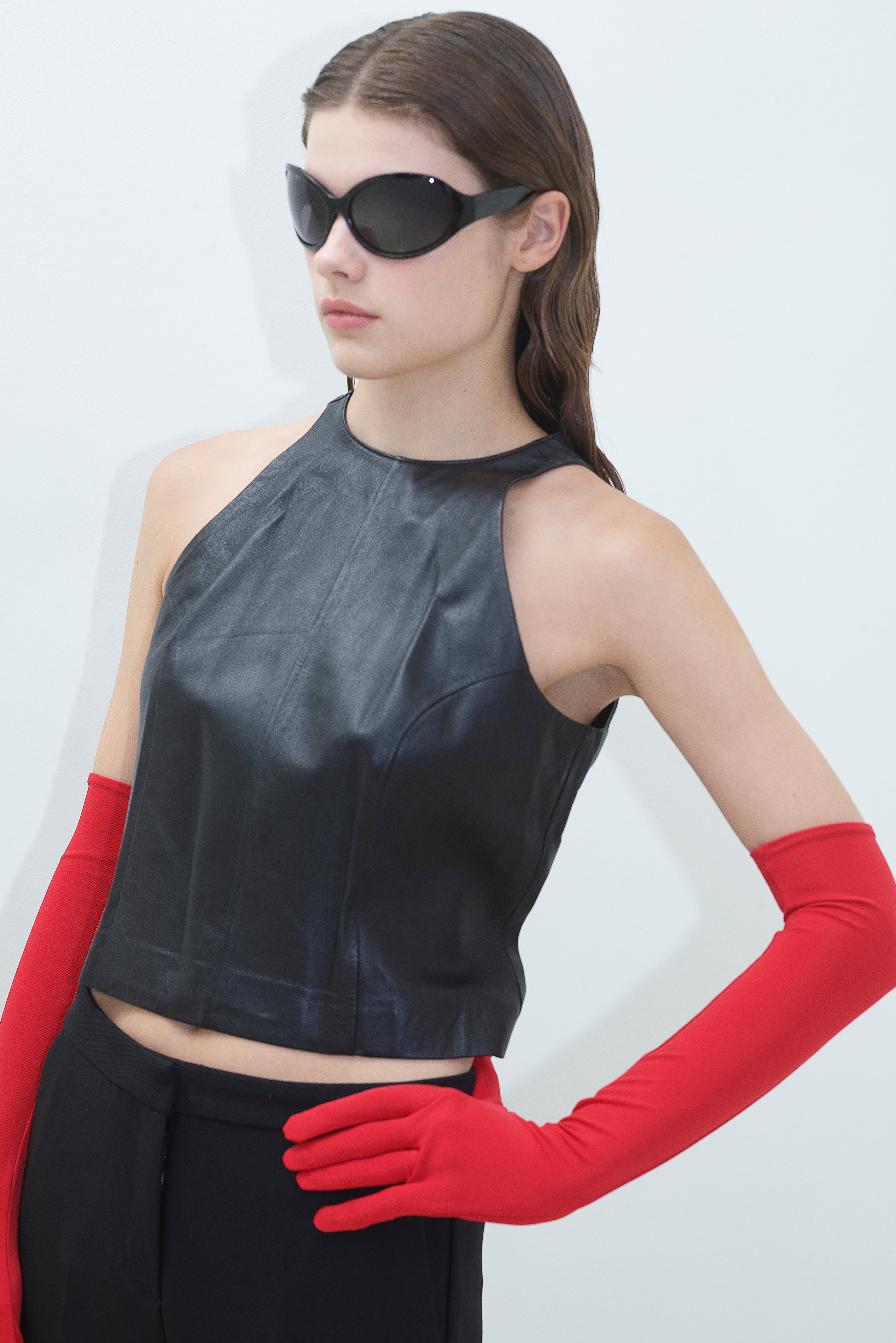 HALTER NECK LEATHER TOP