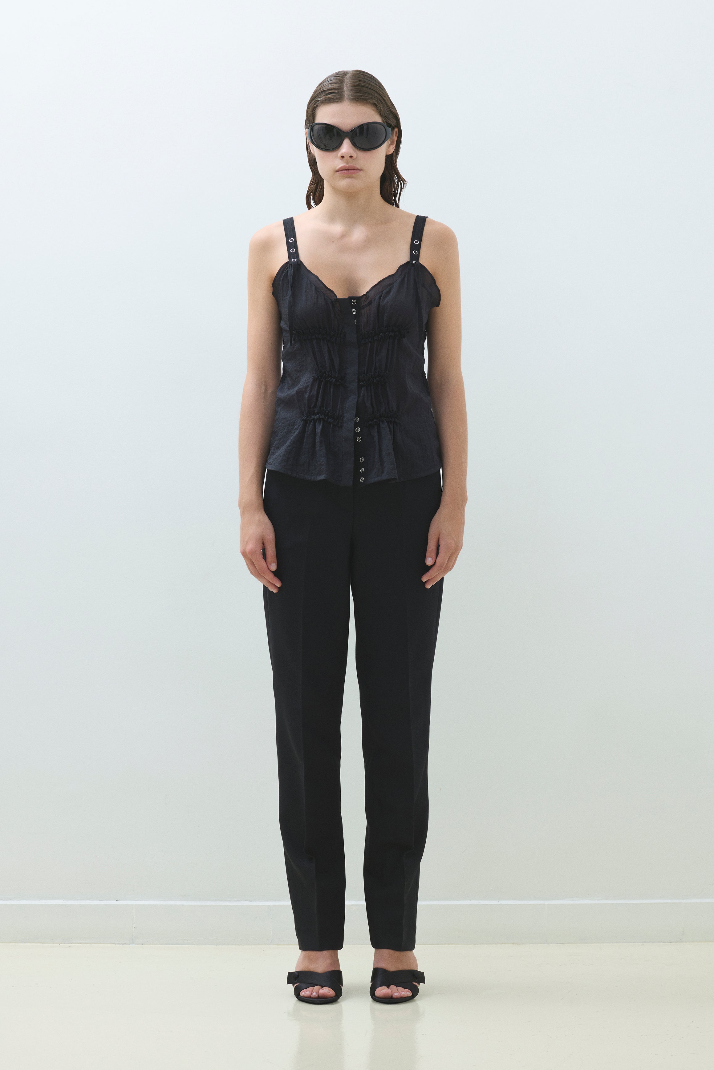 LACE TRIMMED ADJUSTABLE STRAP BLOUSE
