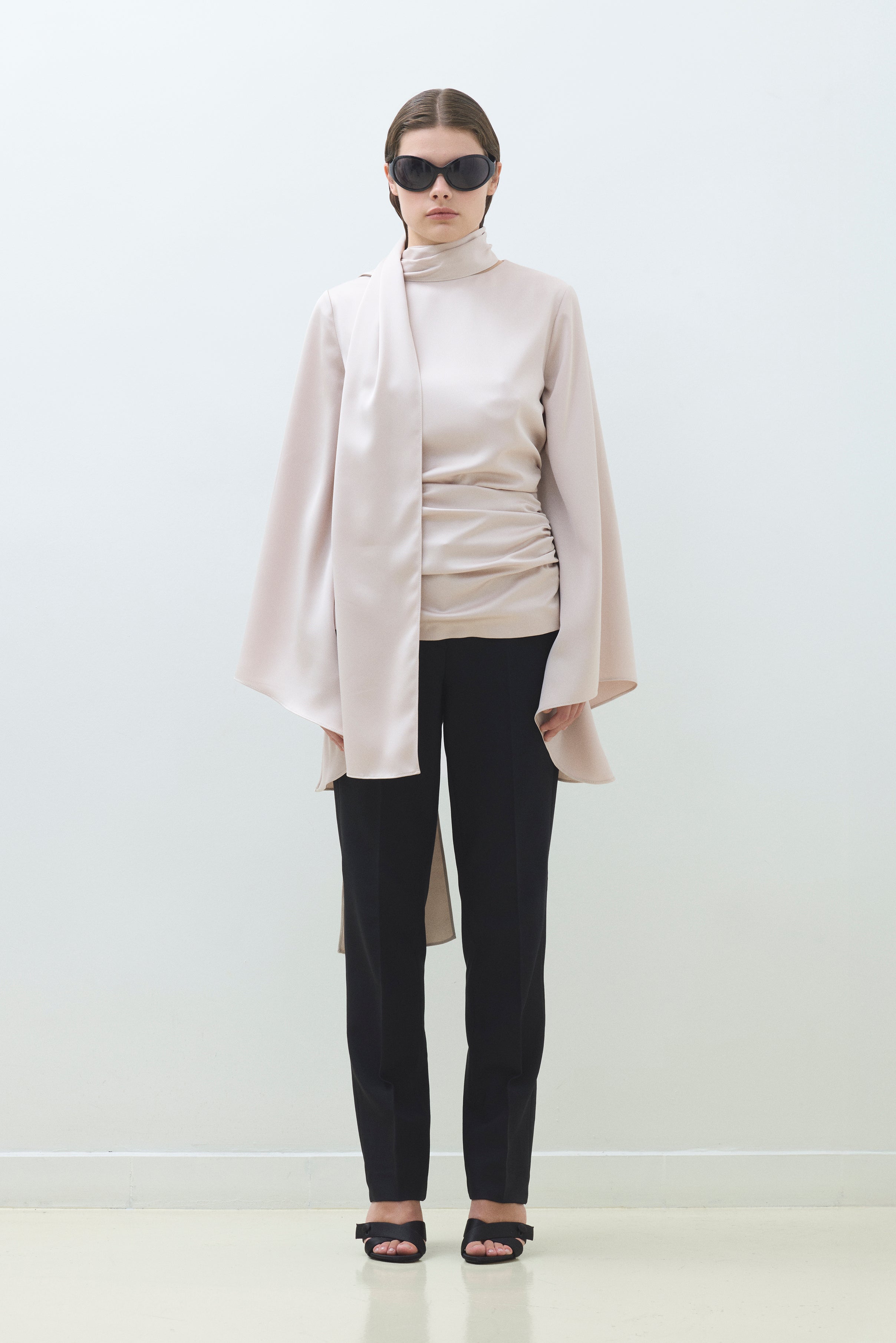 DRAPED BLOUSE WITH CAPE SLEEVES AND SCARF