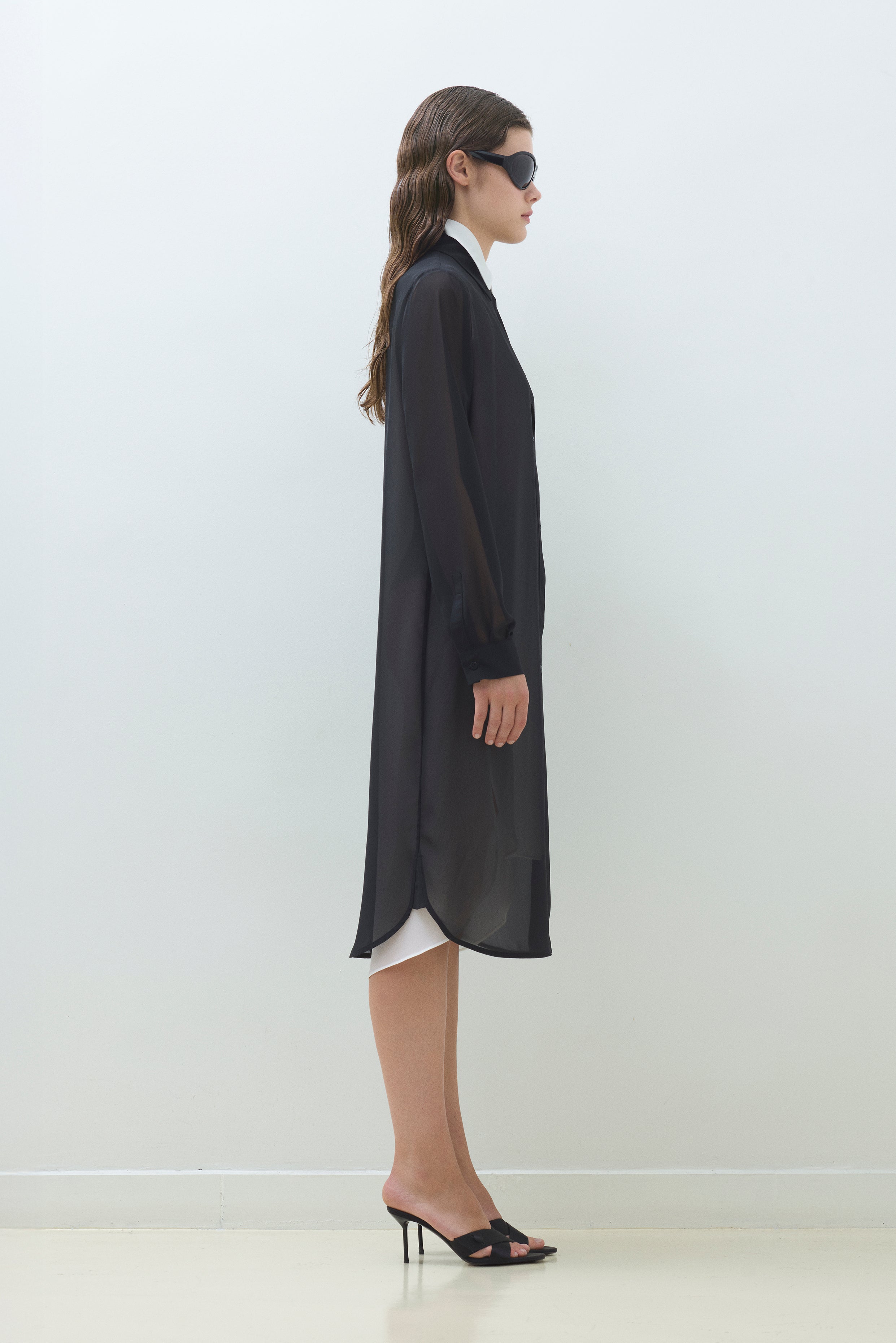 TWO LAYERED SILKY GEORGETTE MIDI SHIRT TUNIC
