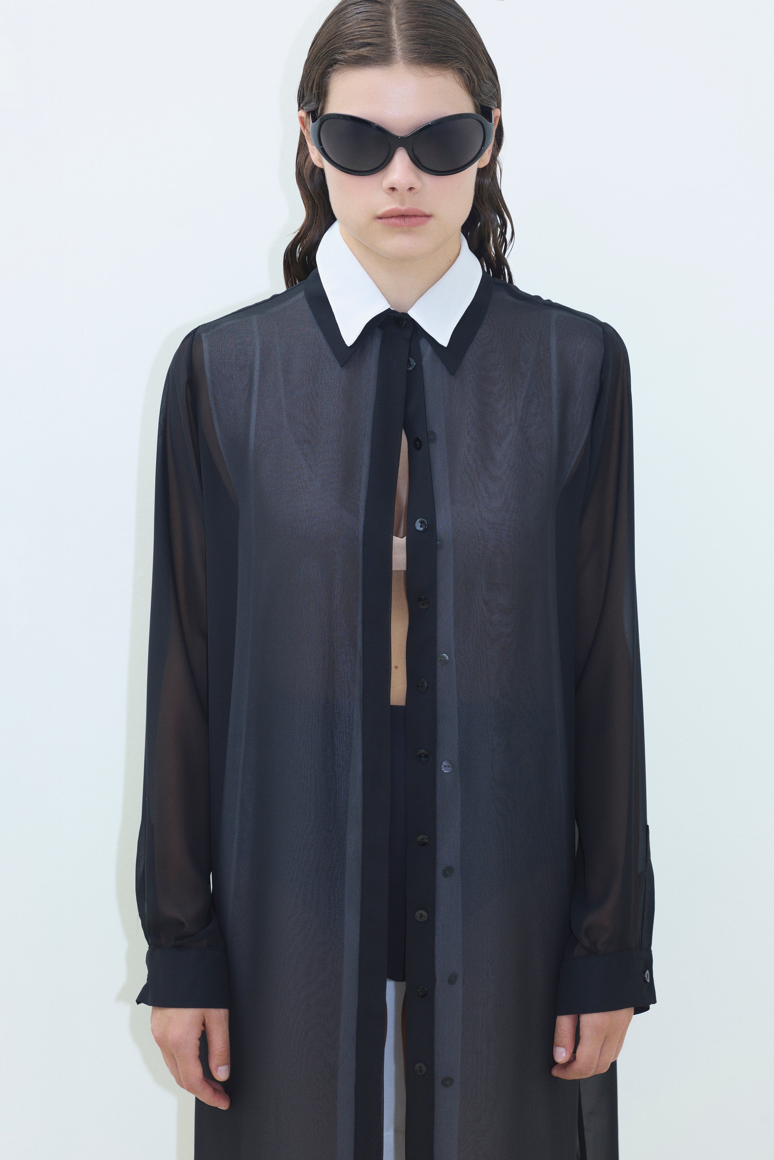 TWO LAYERED SILKY GEORGETTE MIDI SHIRT TUNIC