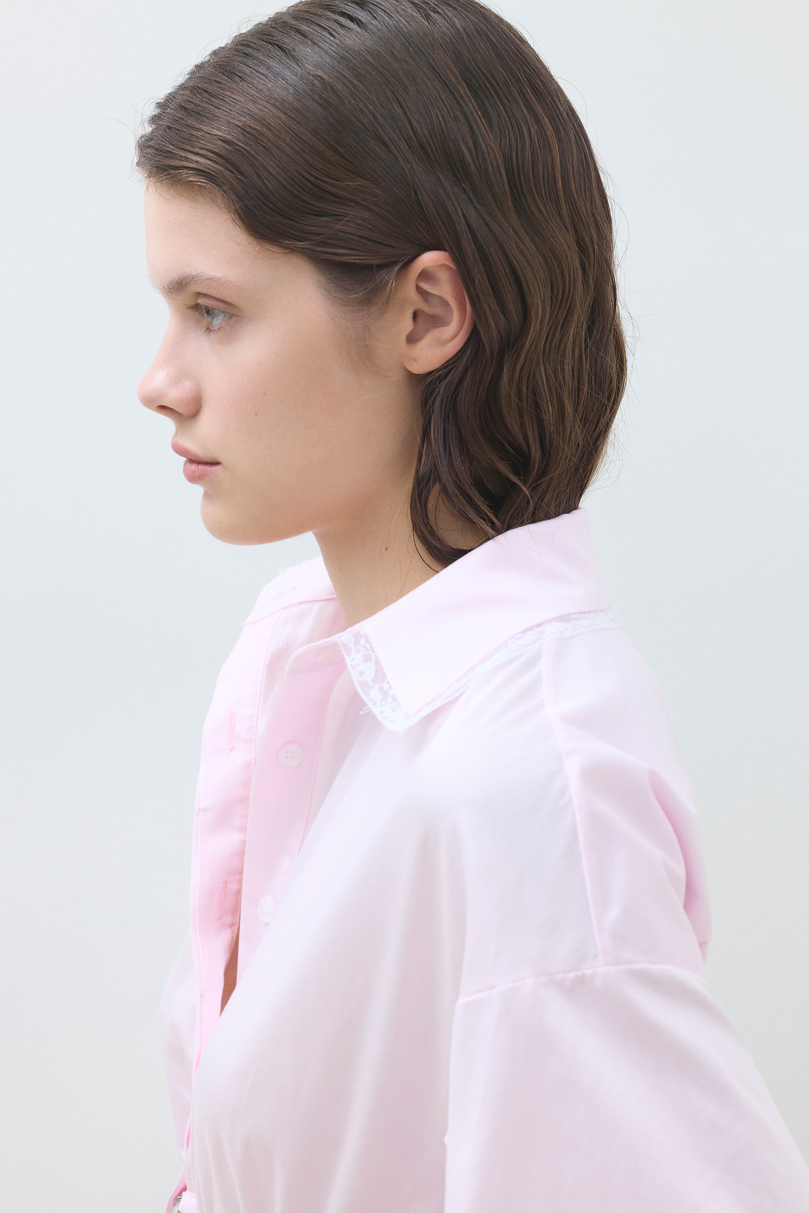 LACE TRIM MINI SHIRT DRESS WITH 3 DRAWSTRINGS