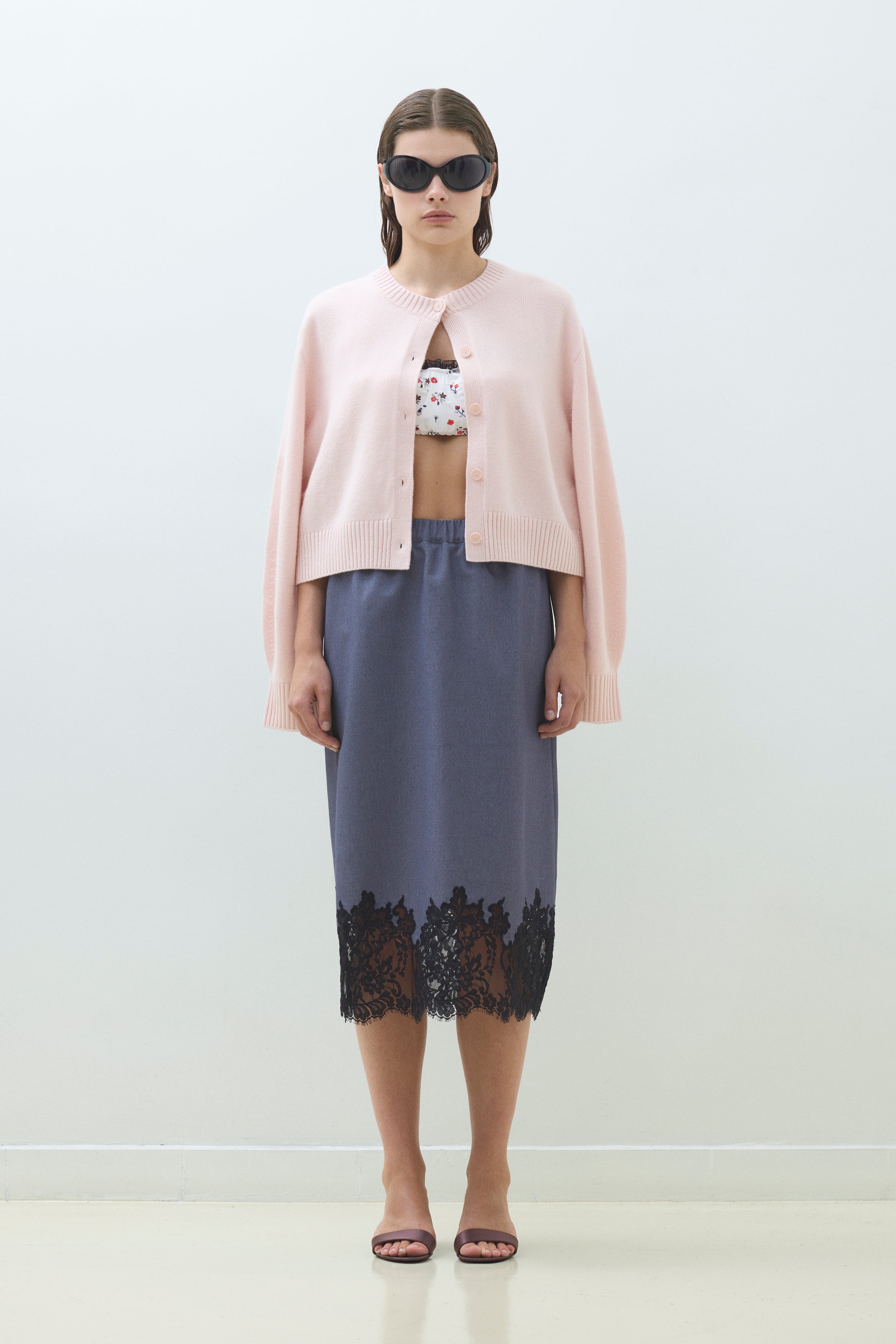 LACE HEM SKIRT WITH ELASTIC WAISTBAND