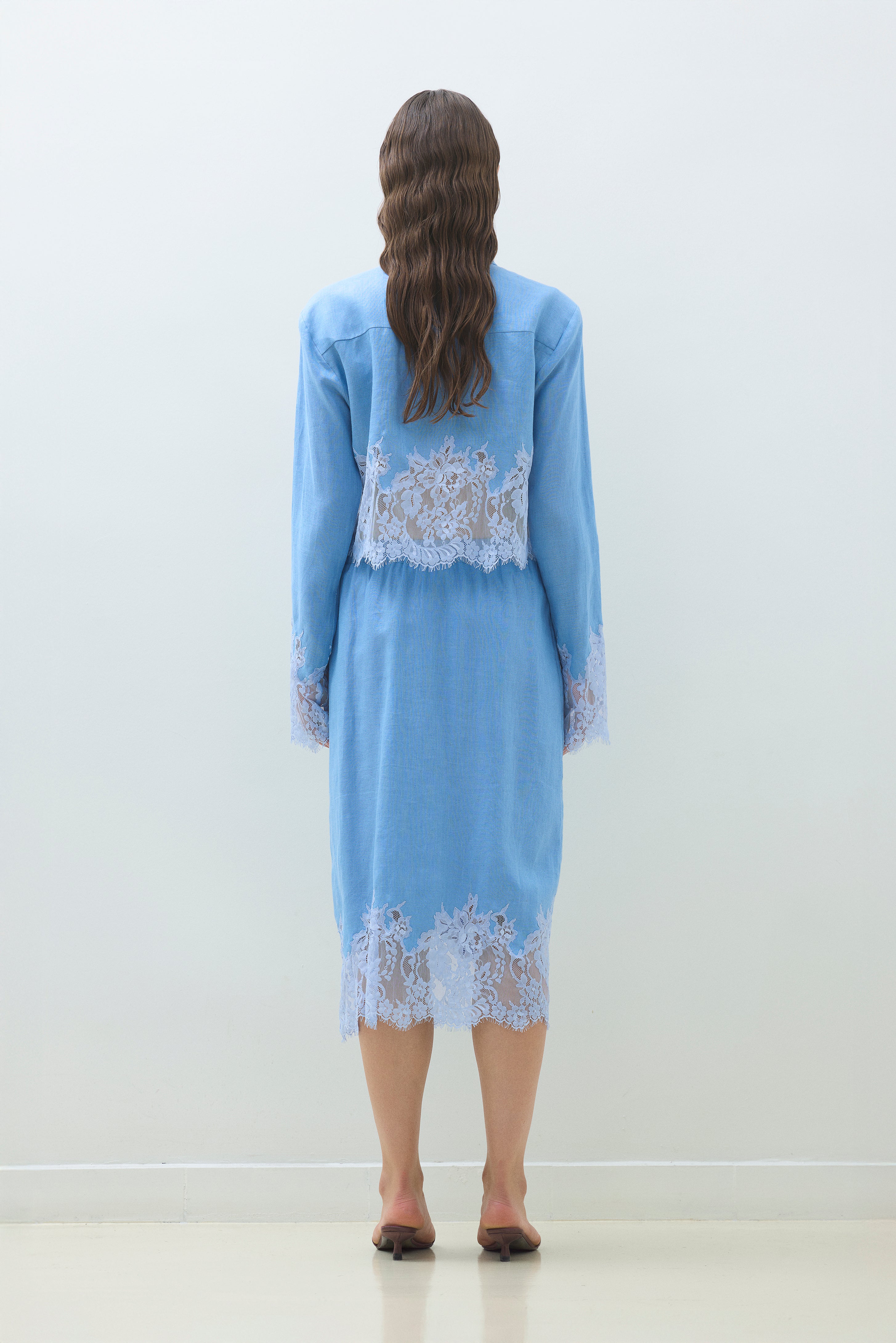 LACE HEM MIDI SKIRT WITH ELASTIC WAISTBAND