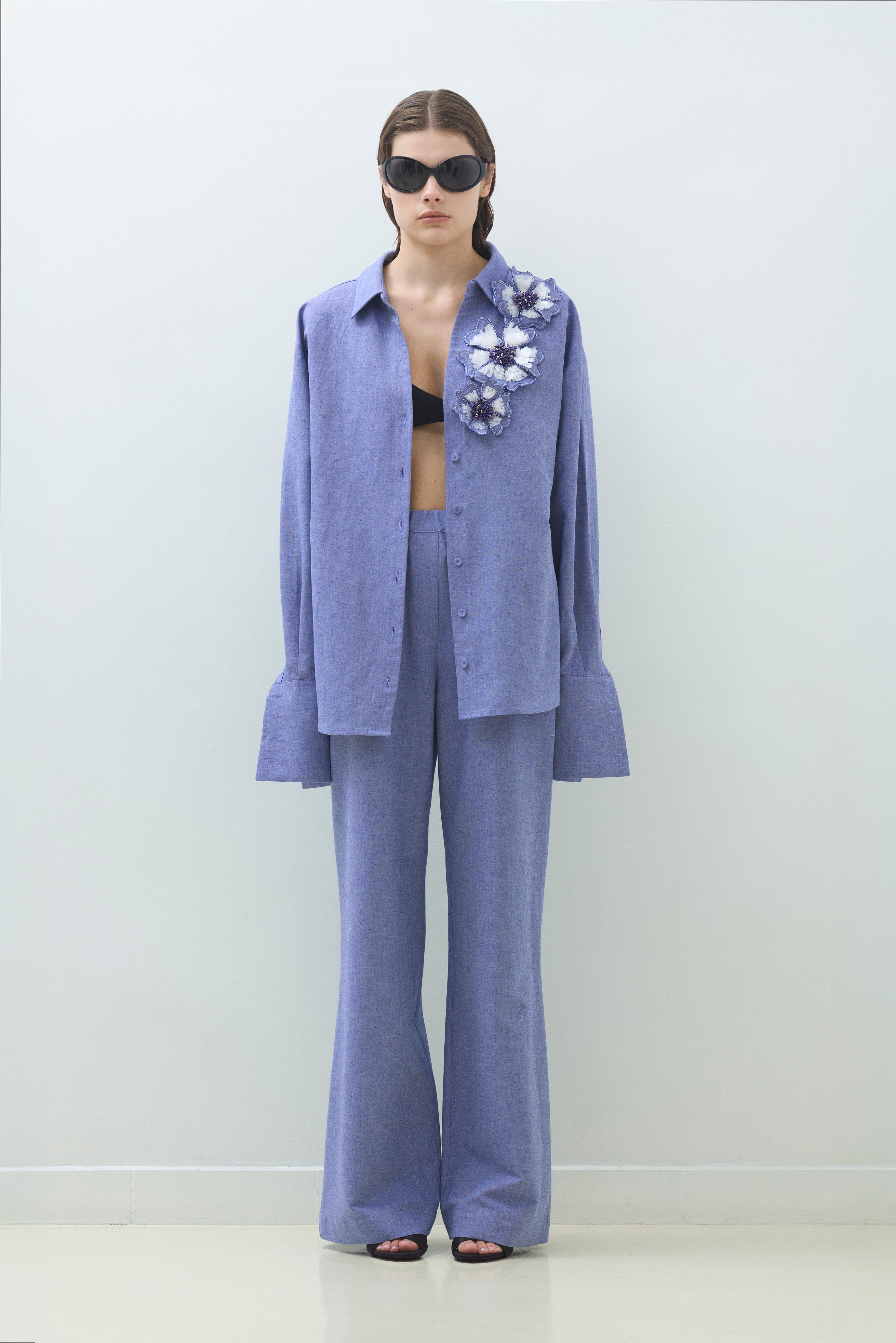 INDIGO LINEN BLEND PANTS WITH ELASTIC WAISTBAND