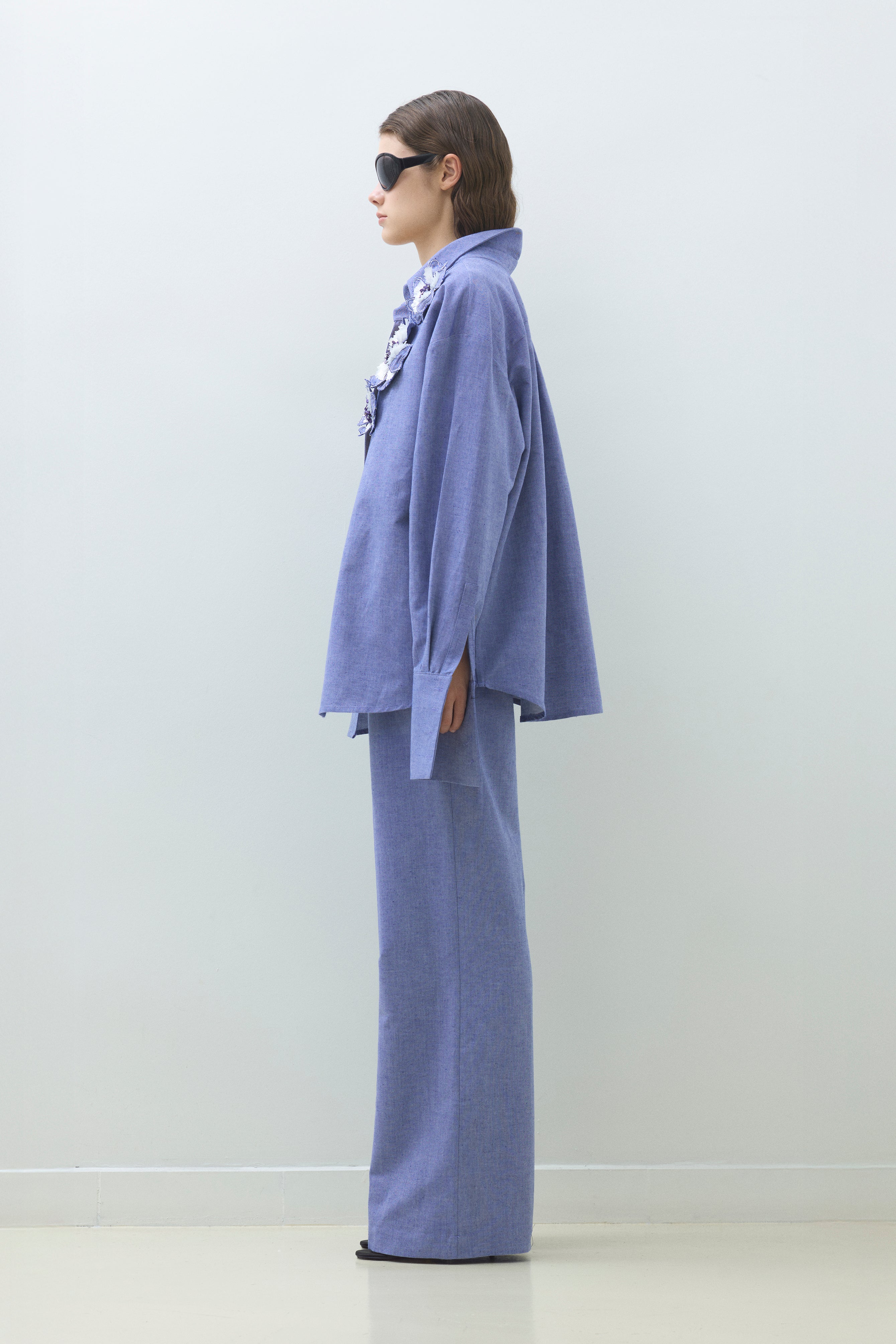 INDIGO LINEN BLEND PANTS WITH ELASTIC WAISTBAND