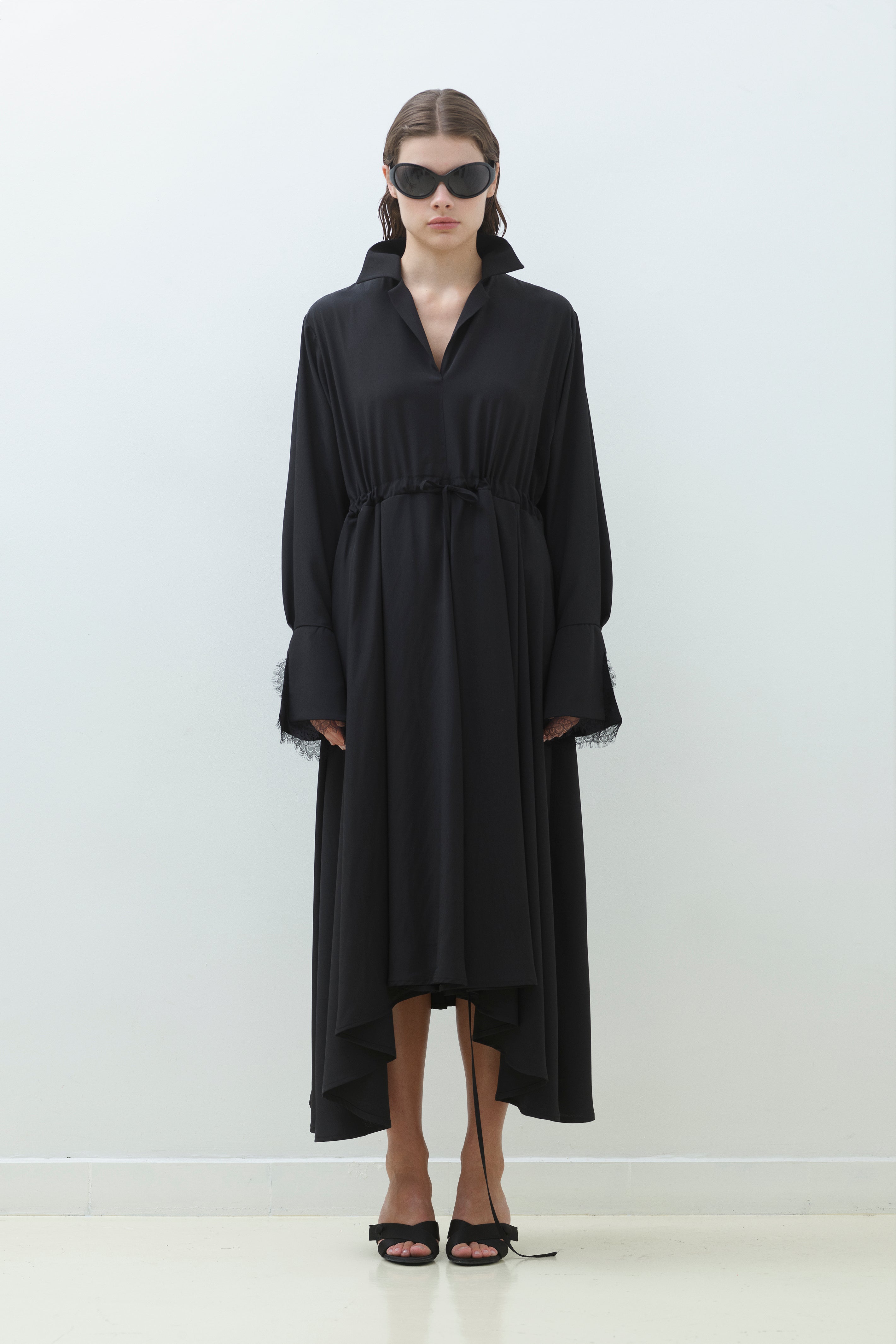 LACE TRIM MAXI DRESS WITH DRAWSTRING