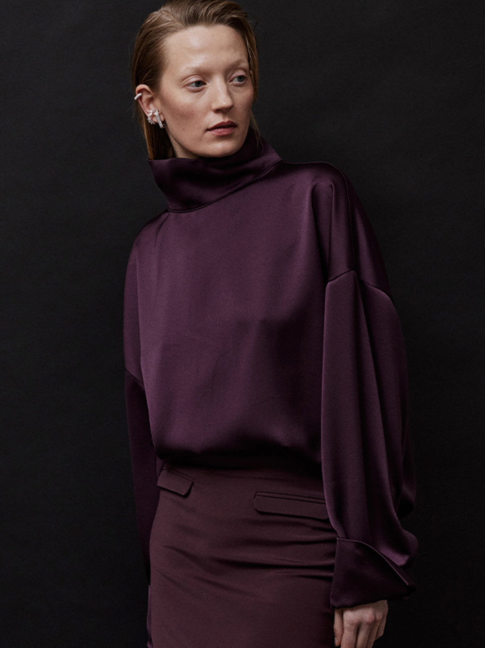 TURTLENECK SATIN BLOUSE