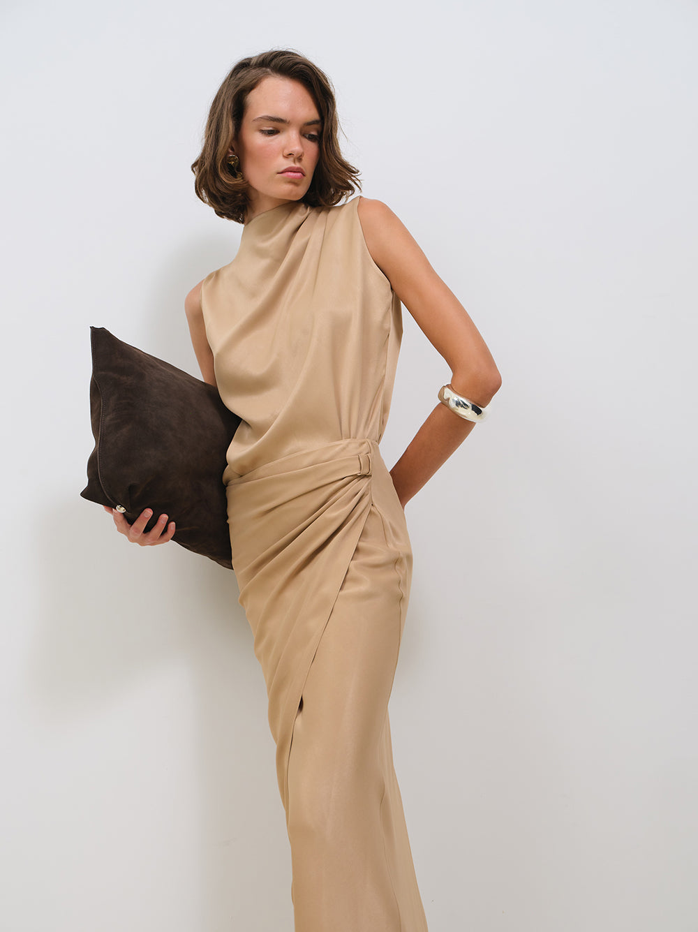 SILKY SATIN DRAPED SKIRT