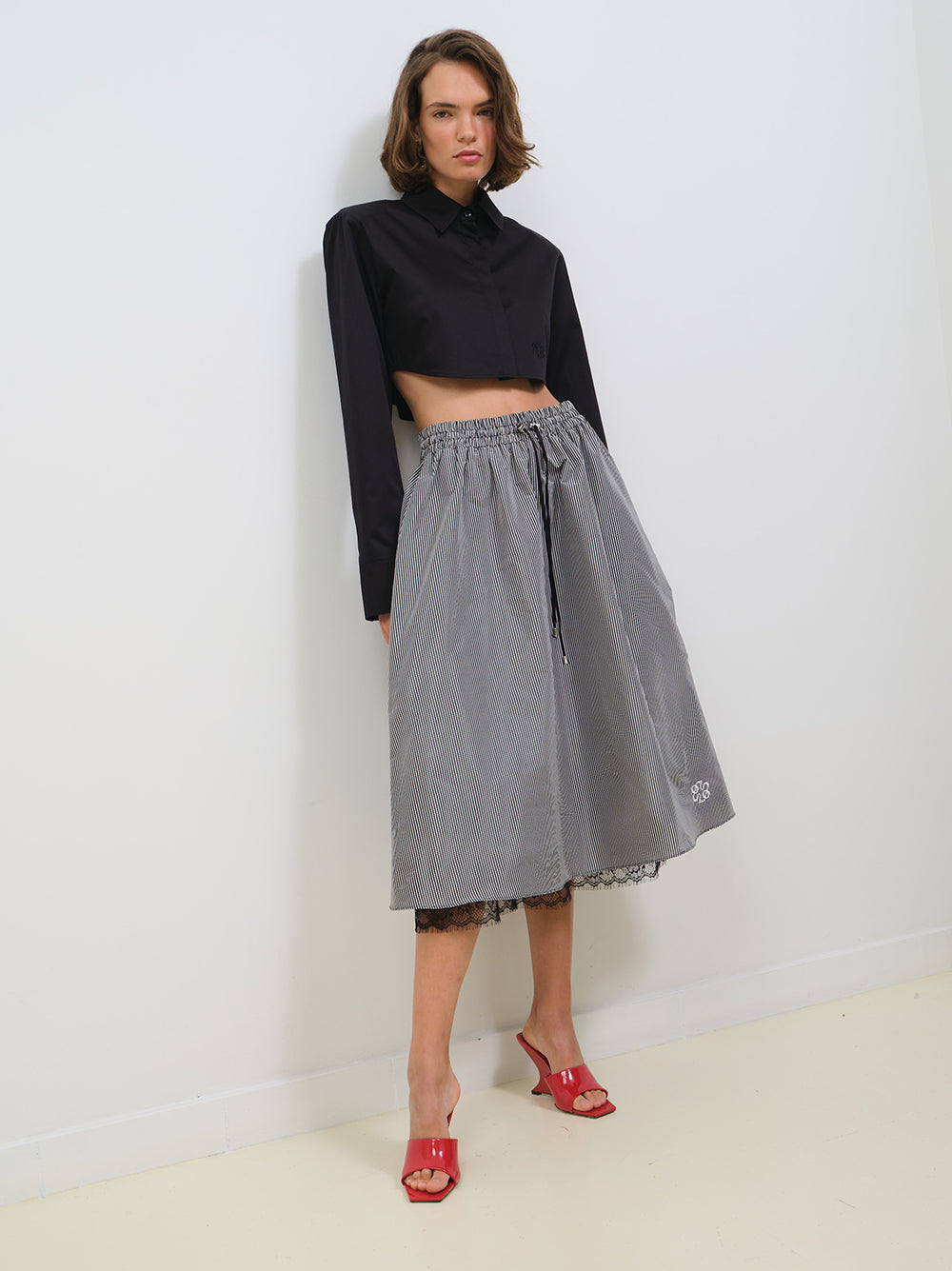 TECHICAL GINGHAM SKIRT WITH LACE TRIM