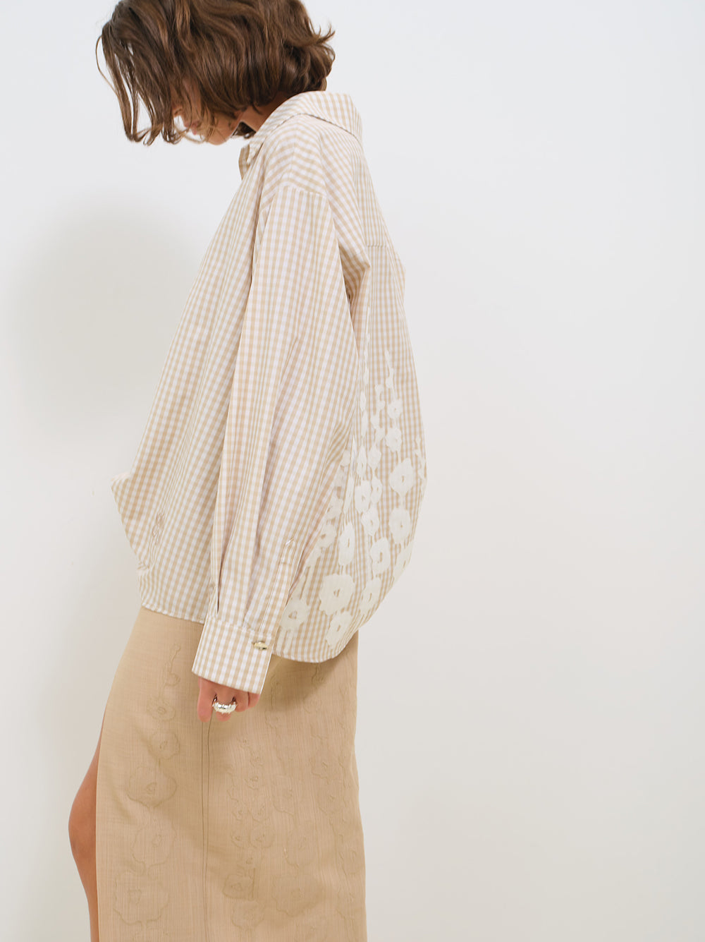GINGHAM TUNIC SHIRT WITH EMBROIDERY