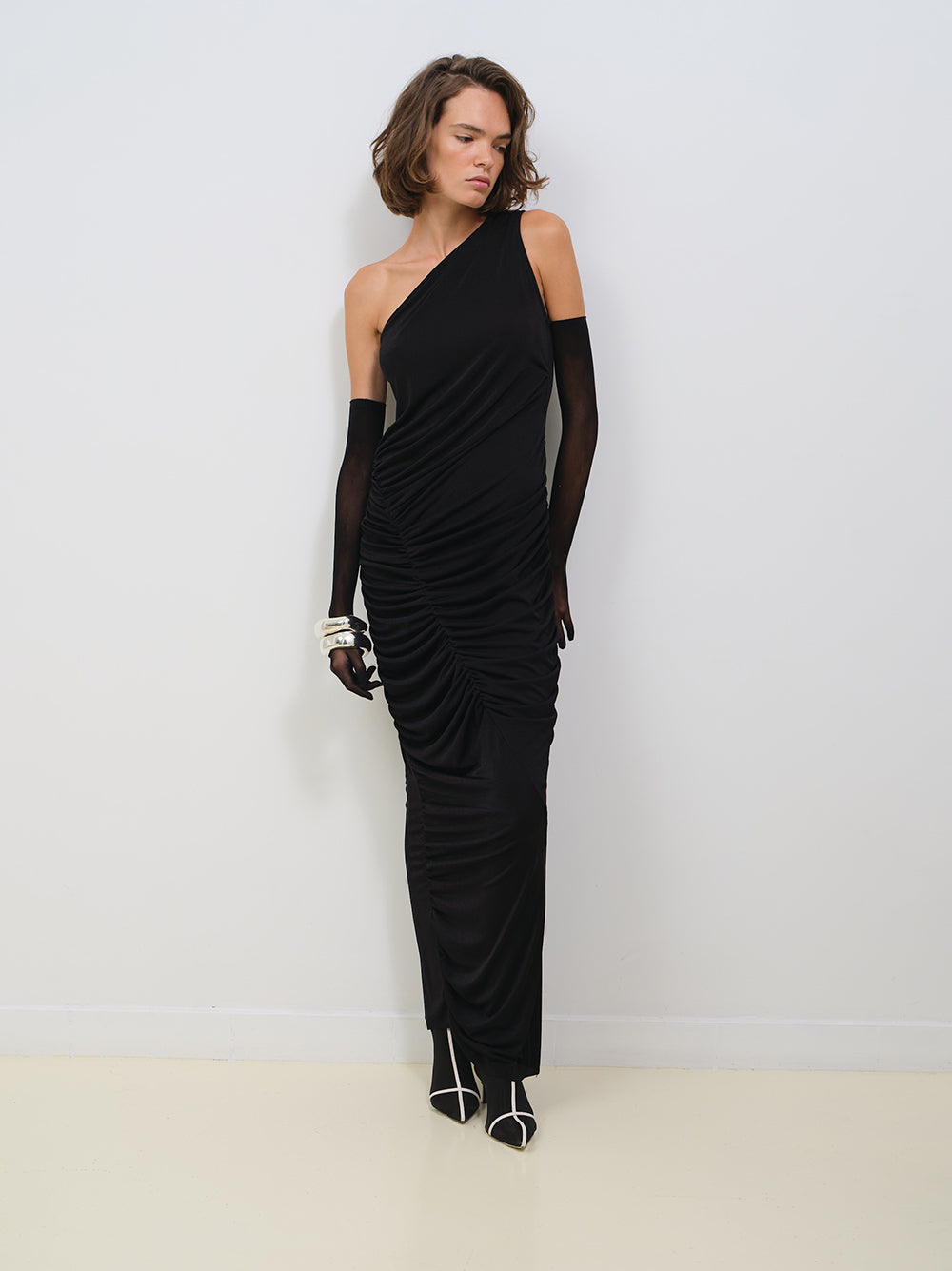 ASYMMETRICAL DRESS IN SILKY JERSEY