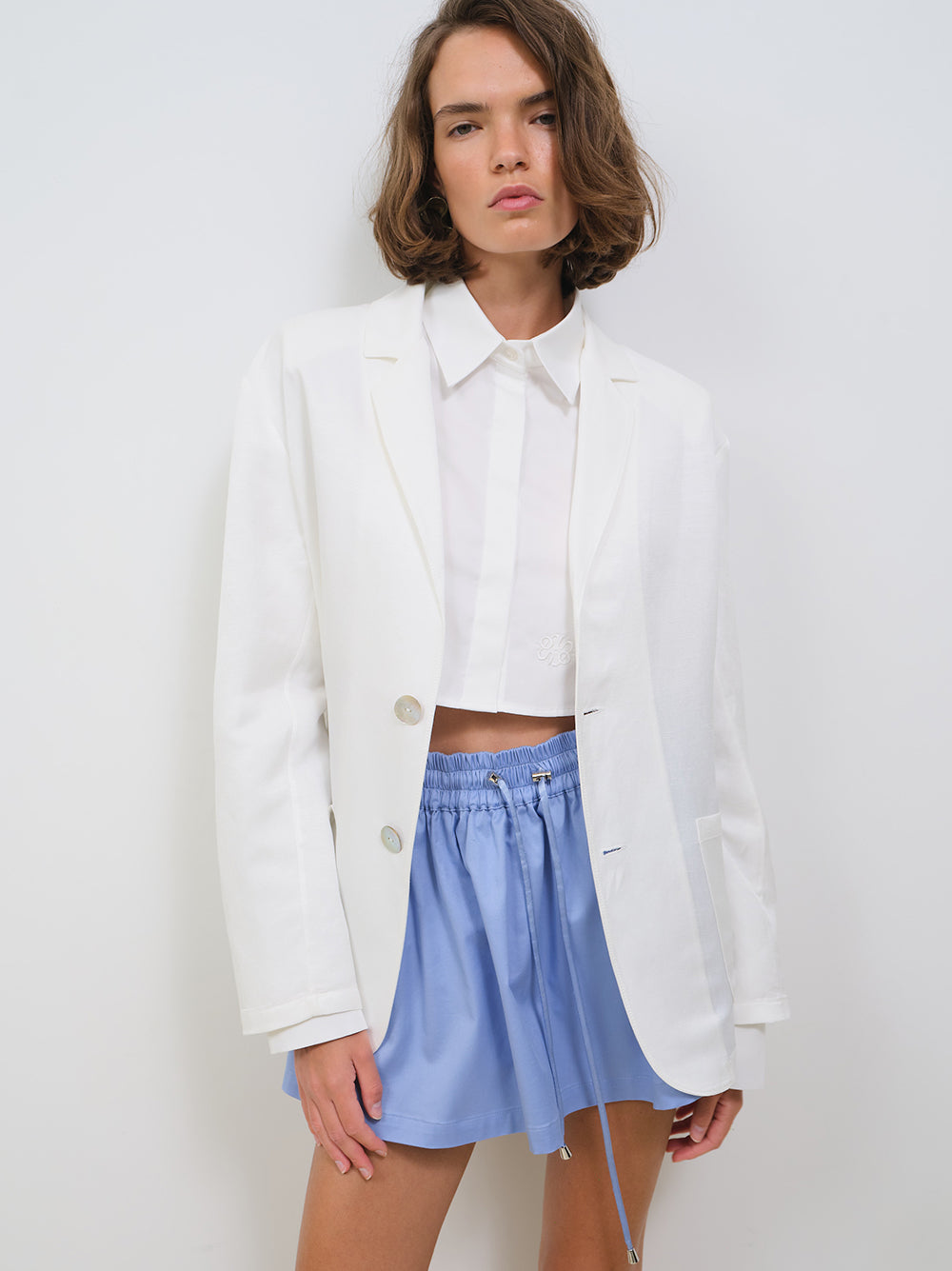 CROPPED POPLIN SHIRT WITH SHOULDER PADS