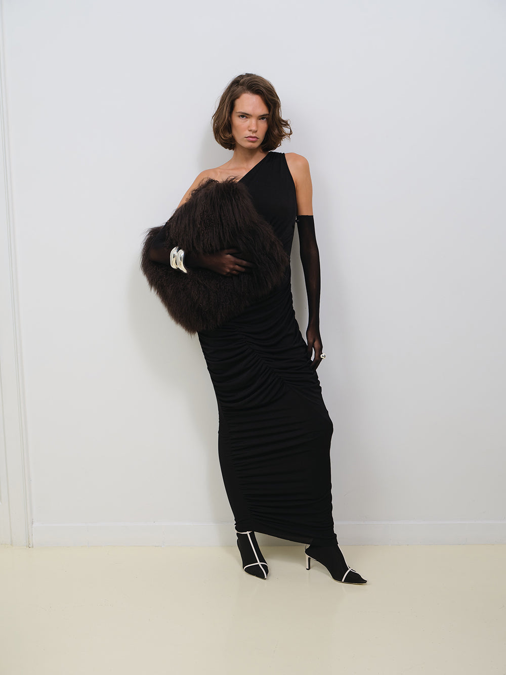 ASYMMETRICAL DRESS IN SILKY JERSEY