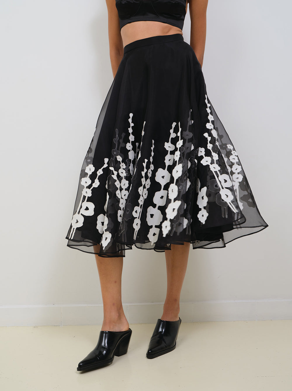 ORGANZE A-LINE SKIRT WITH EMBROIDERY