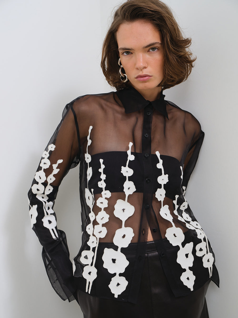 ORGANZE SHIRT WITH EMBROIDERY
