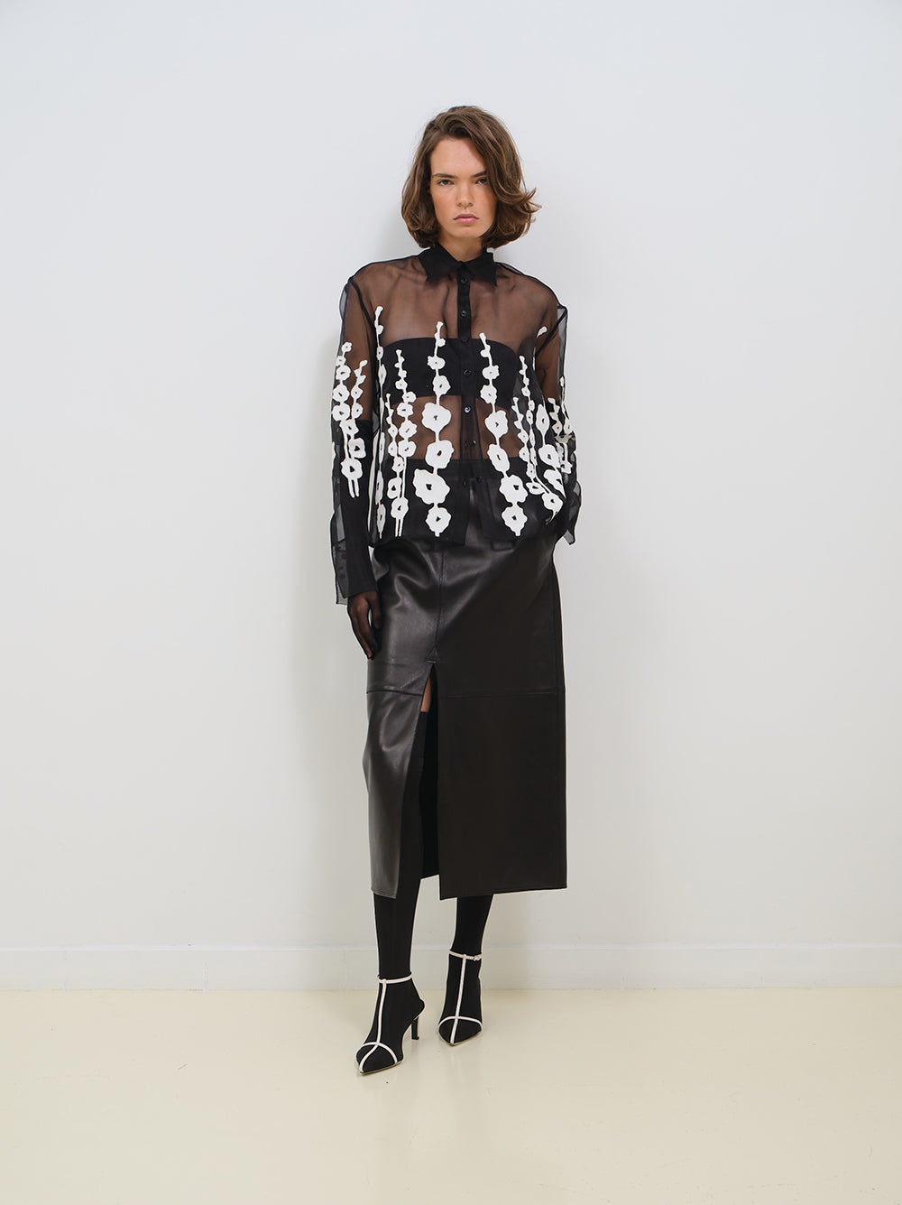 LEATHER PENCIL SKIRT WITH FRONT SLIT