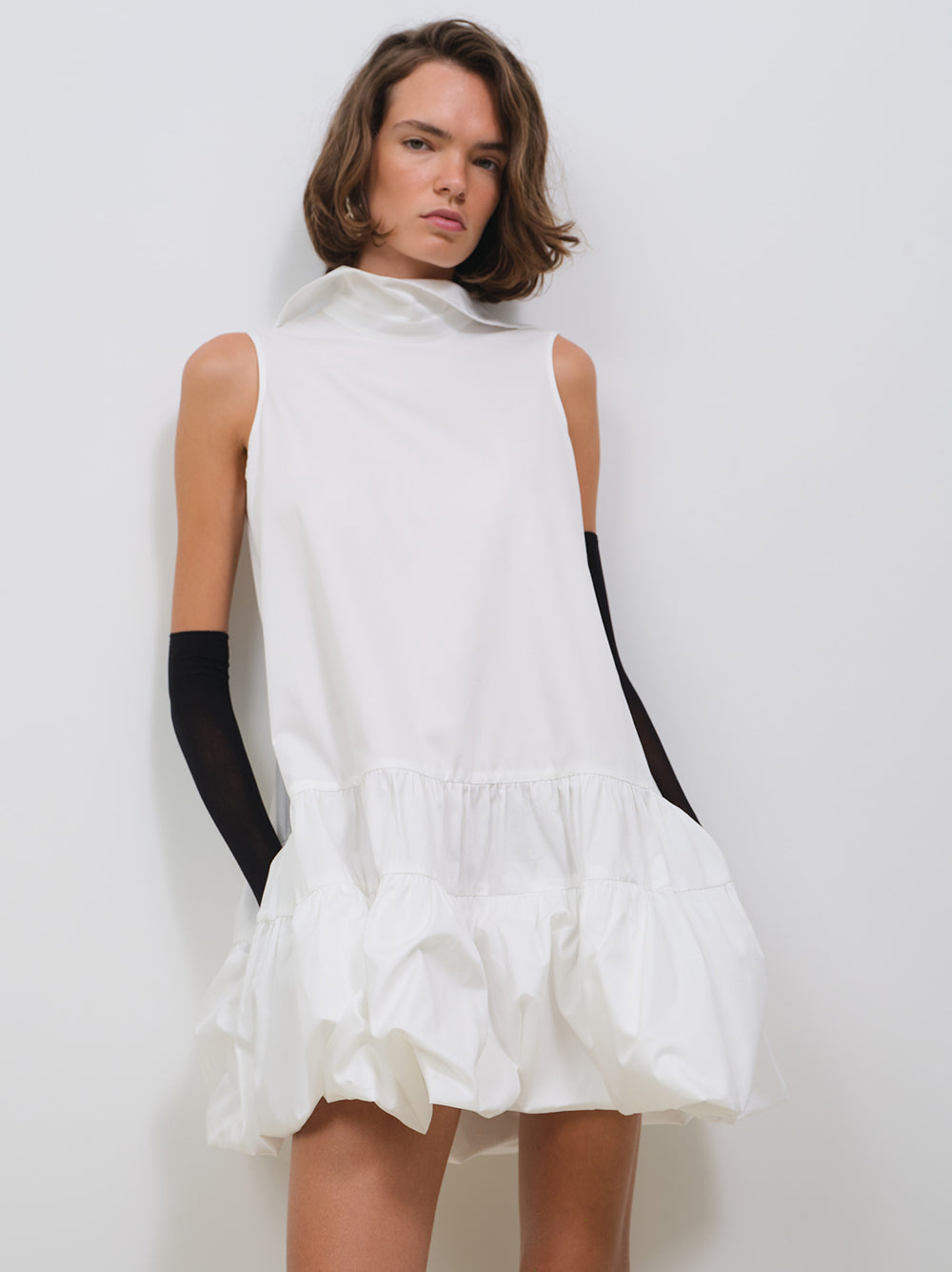 POPLIN DRESS WITH BUBBLE HEM AND CRYSTAL BUTTONS